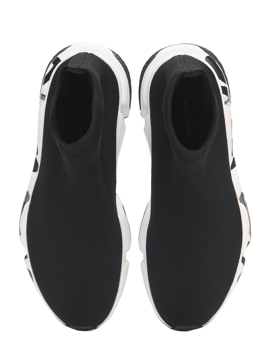 Shop Balenciaga 30mm Speed Graffiti Knit Sneakers In Black,white