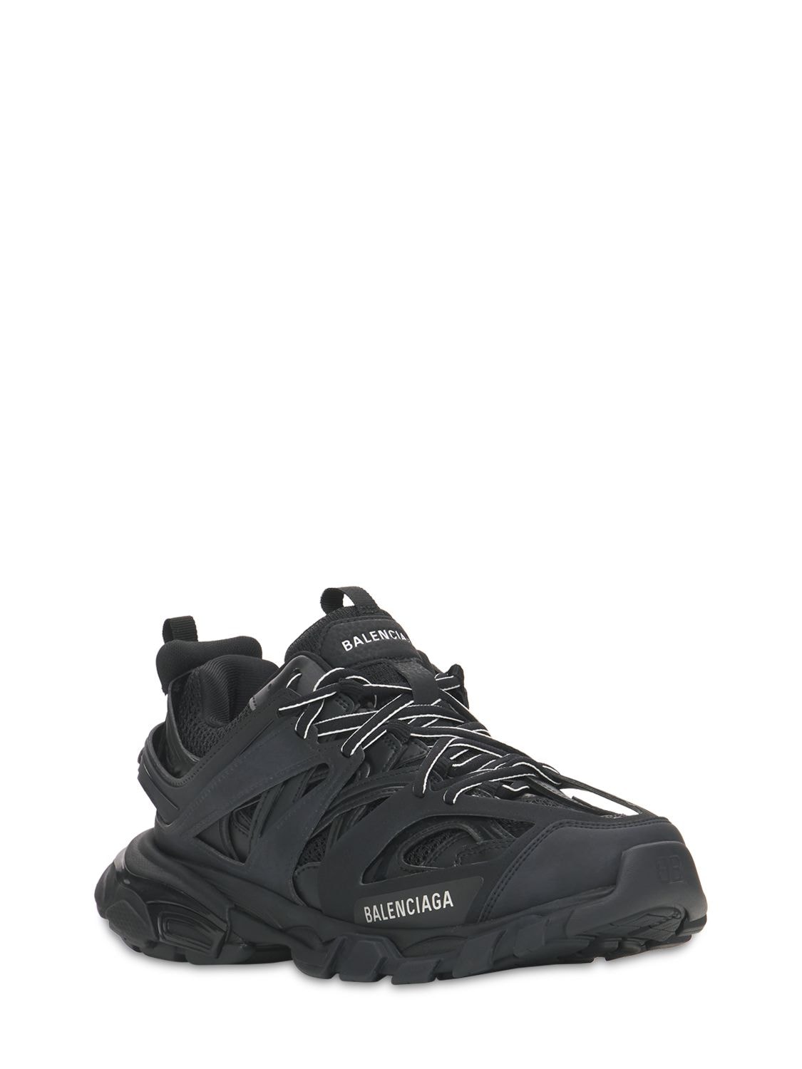 Shop Balenciaga 30mm Track Faux Leather & Mesh Sneakers In Black