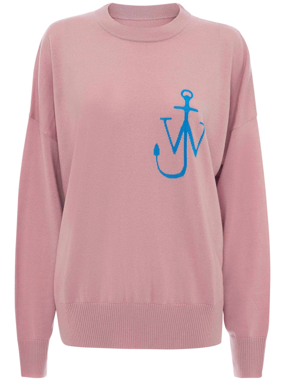 Jw Anderson Anchor Logo Wool Knit Crewneck Sweater In Pink ModeSens