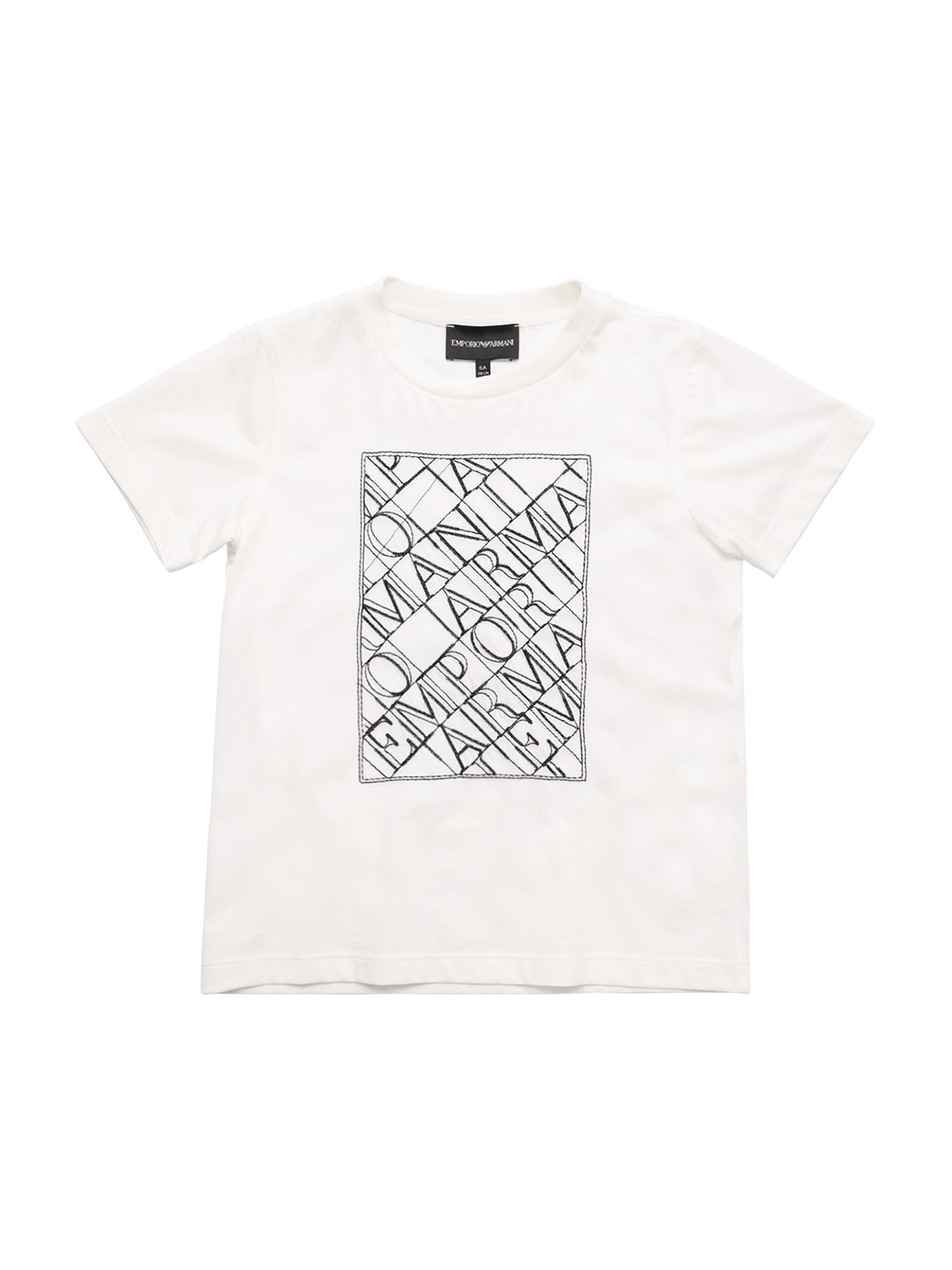 Emporio Armani Kids' Printed Cotton Jersey T-shirt In Bianco