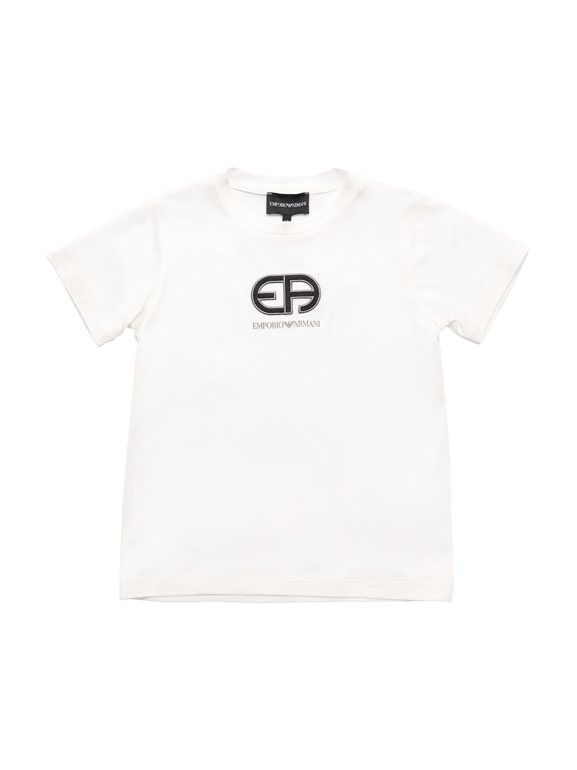 Emporio Armani Kids' Logo Print Lyocell & Cotton T-shirt In Bianco