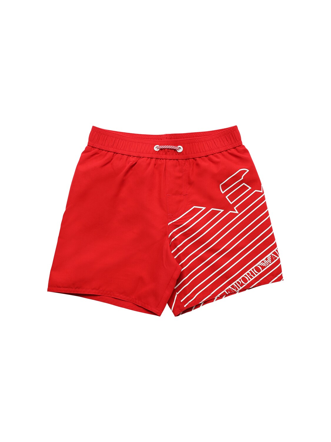 Emporio Armani Kids' Nylon Swim Shorts W/ Logo In Red