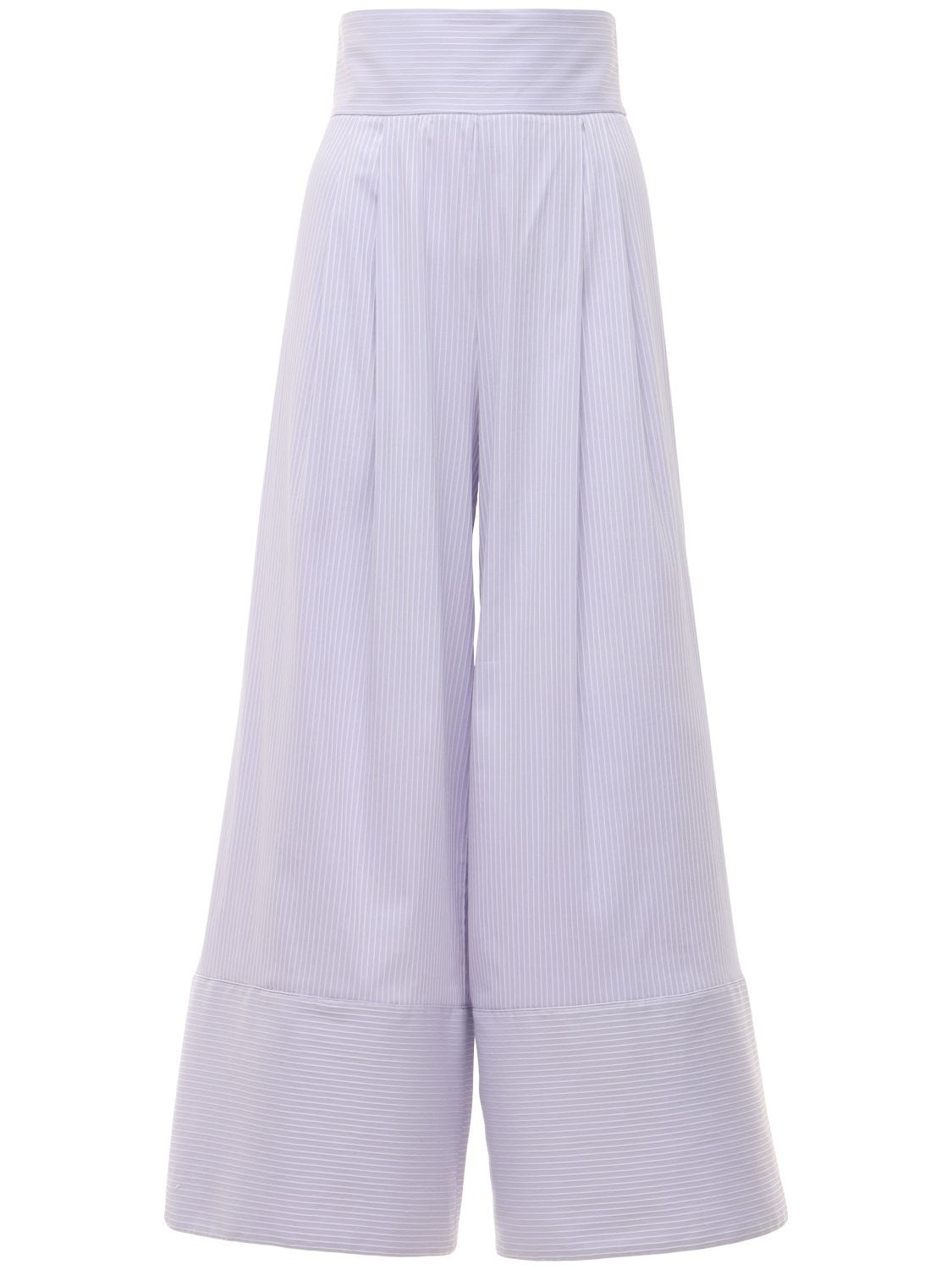 Luisa Beccaria Striped Cotton Blend Wide Leg Pants In Lilac