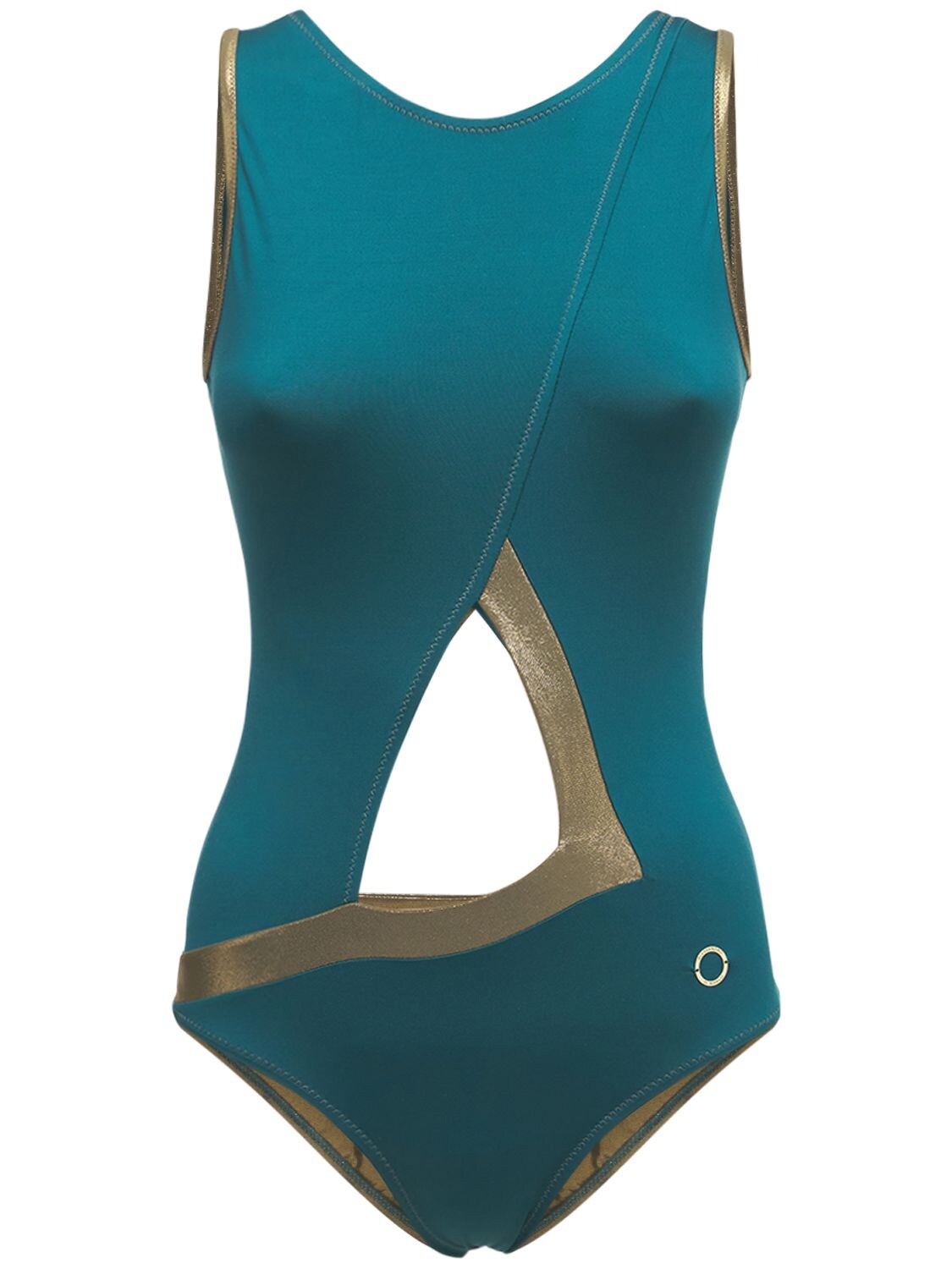Alessandro Di Marco Cut Out One Piece Swimsuit In Green,gold
