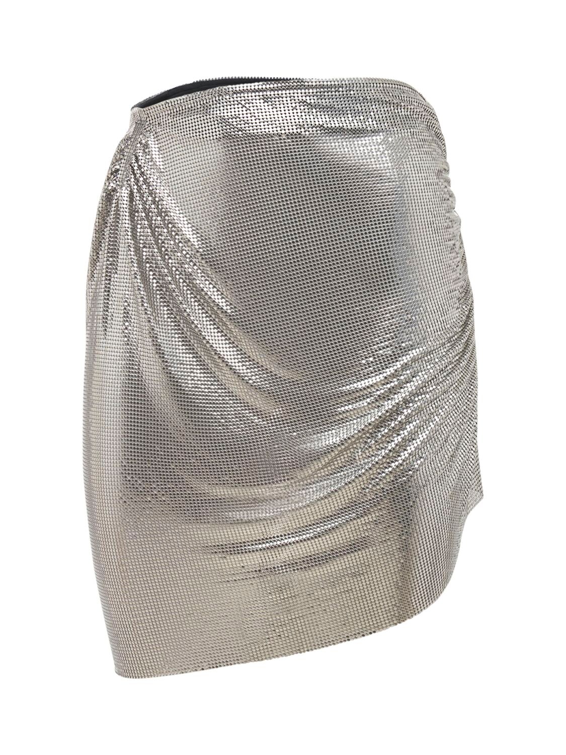 Fannie Schiavoni Metal Mesh Mini Skirt W/asymmetric Drape In Silver ...