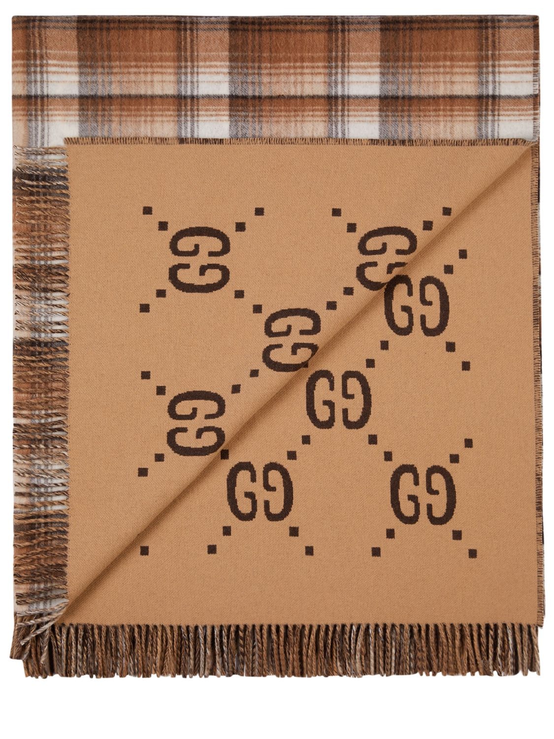 Gucci Game Reversible Wool Throw In Brown,camel