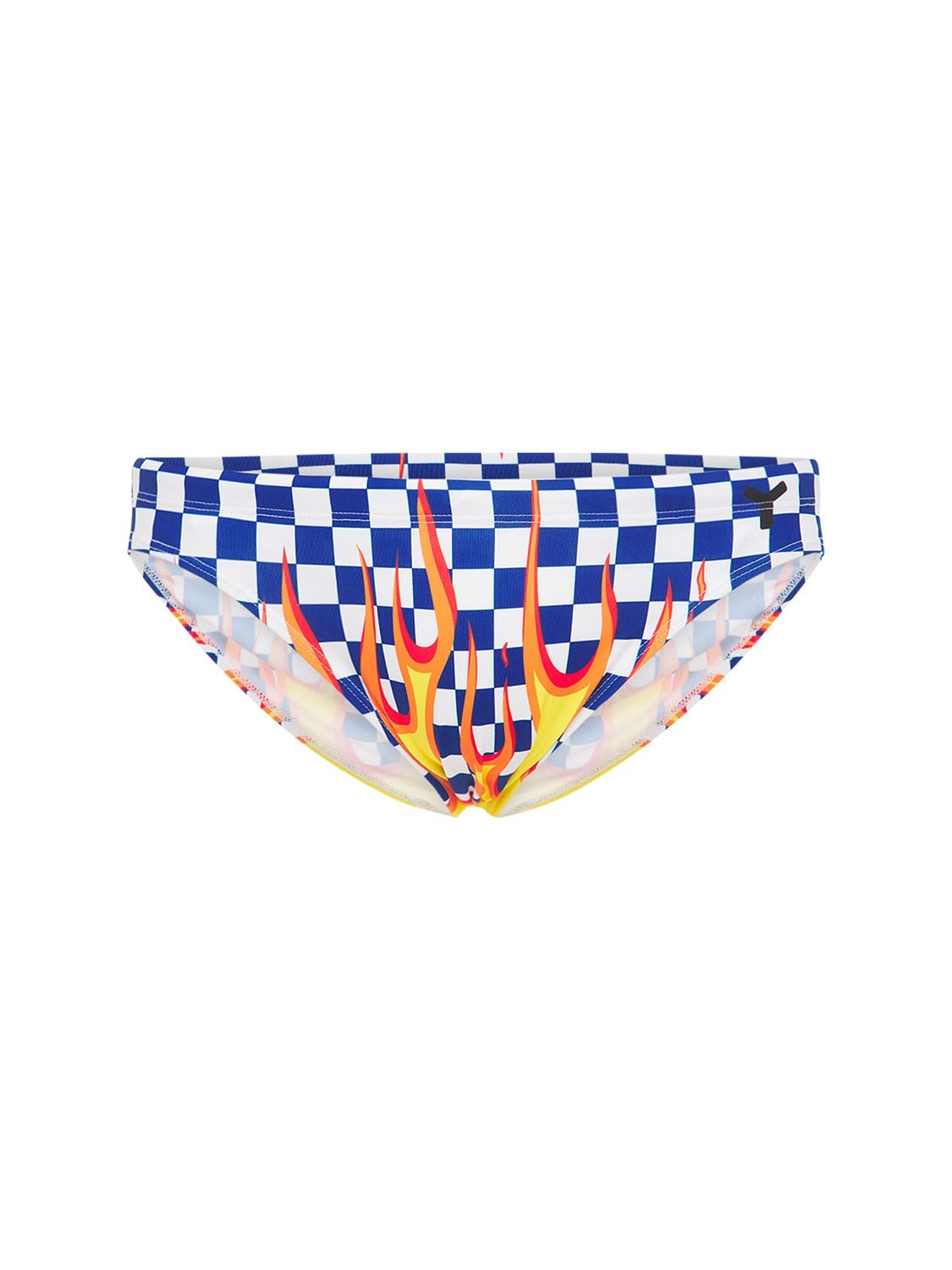 Yes I Am On Fire Printed Tech Swim Briefs In Blue