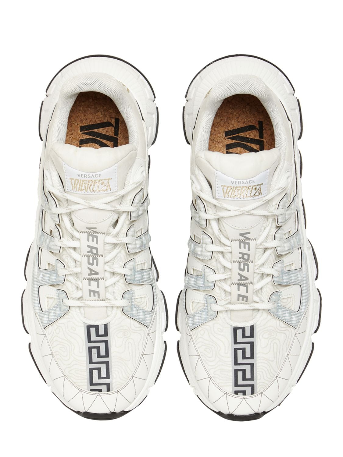 Shop Versace 40mm Tri Grecea Logo Print Sneakers In White,silver