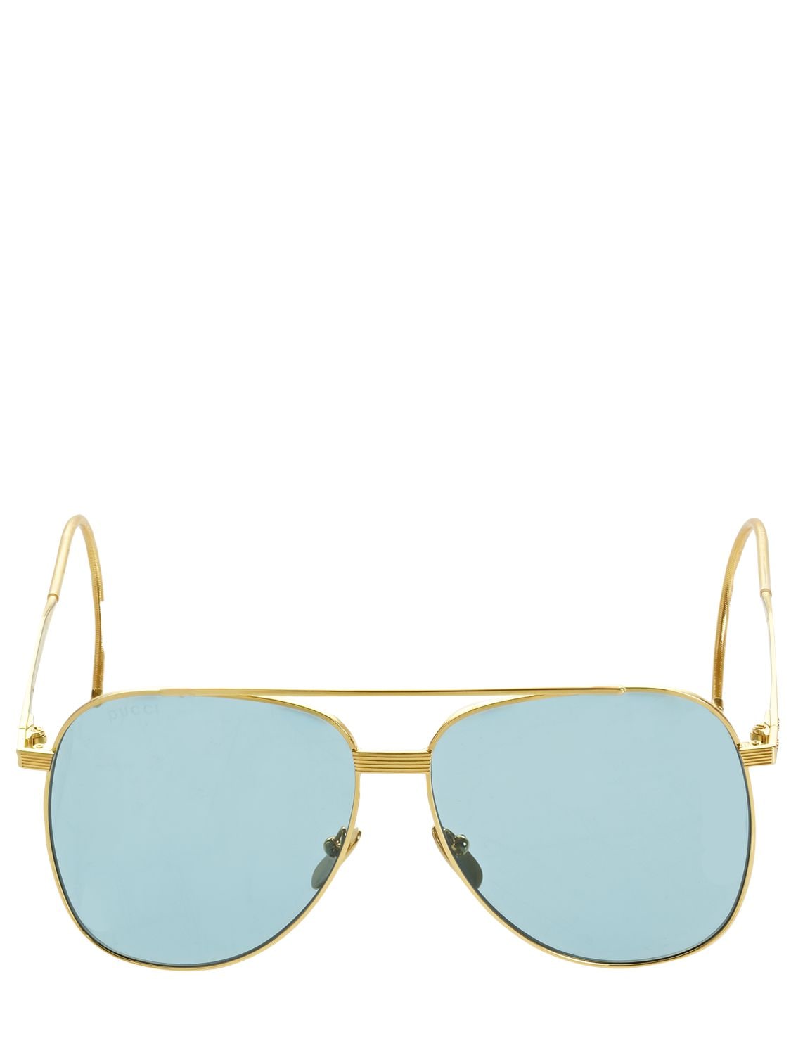Gucci Fashion Inspired 61mm Pilot Sunglasses In Gold,l.blue