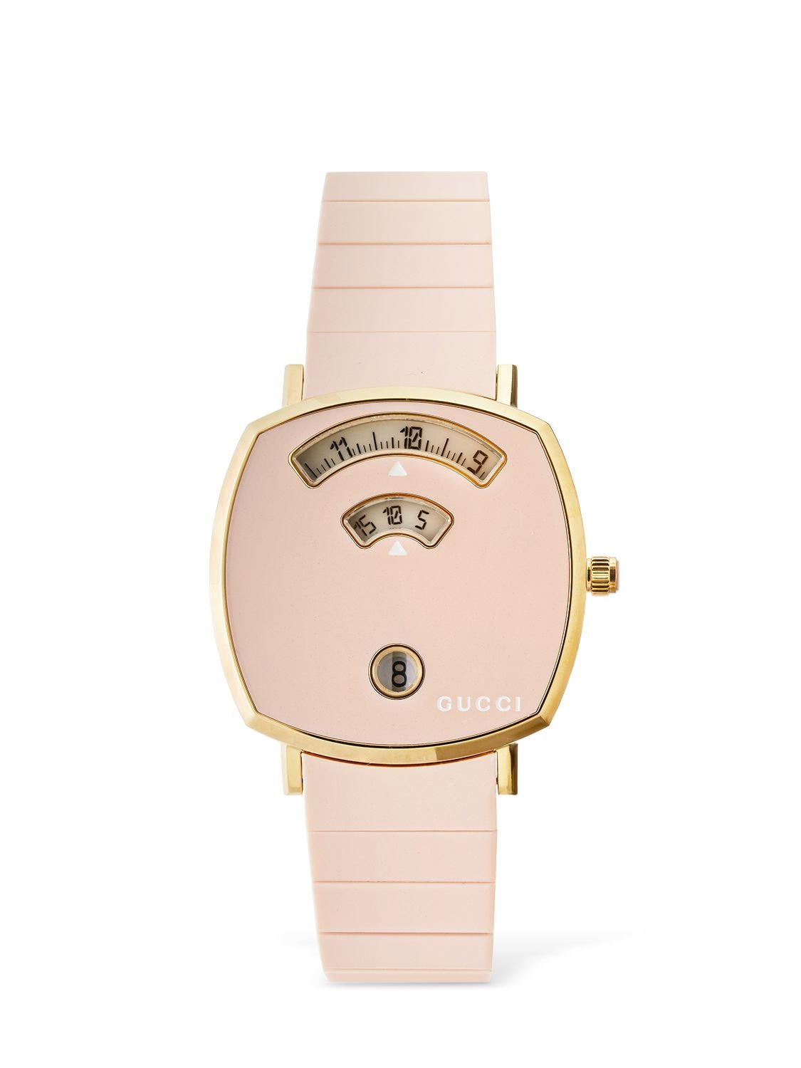 Gucci 38mm Grip Enamel Watch In Gold Pvd And Coral Stone