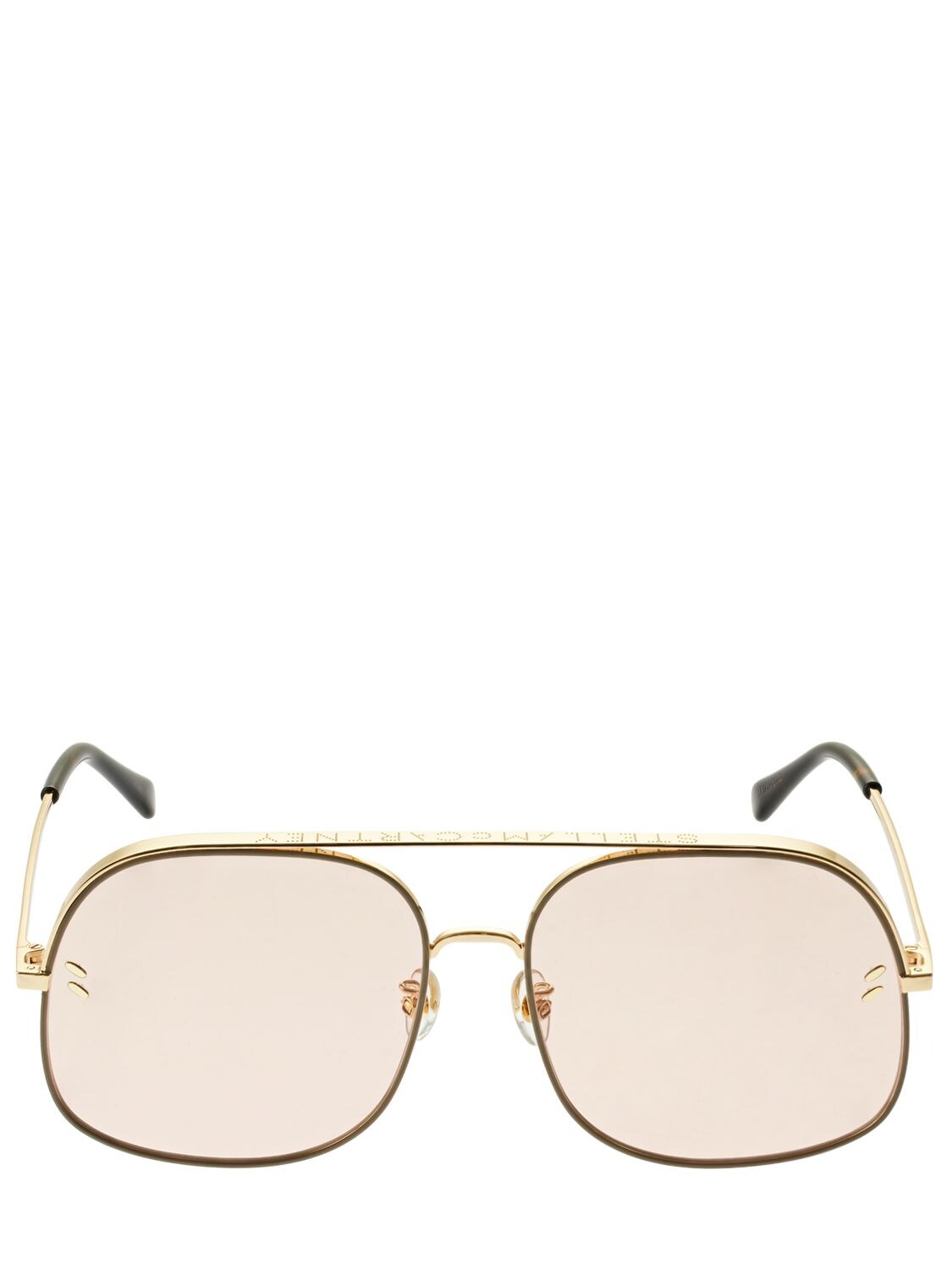 Stella Mccartney Squared Oversize Metal Sunglasses In Gold,pink