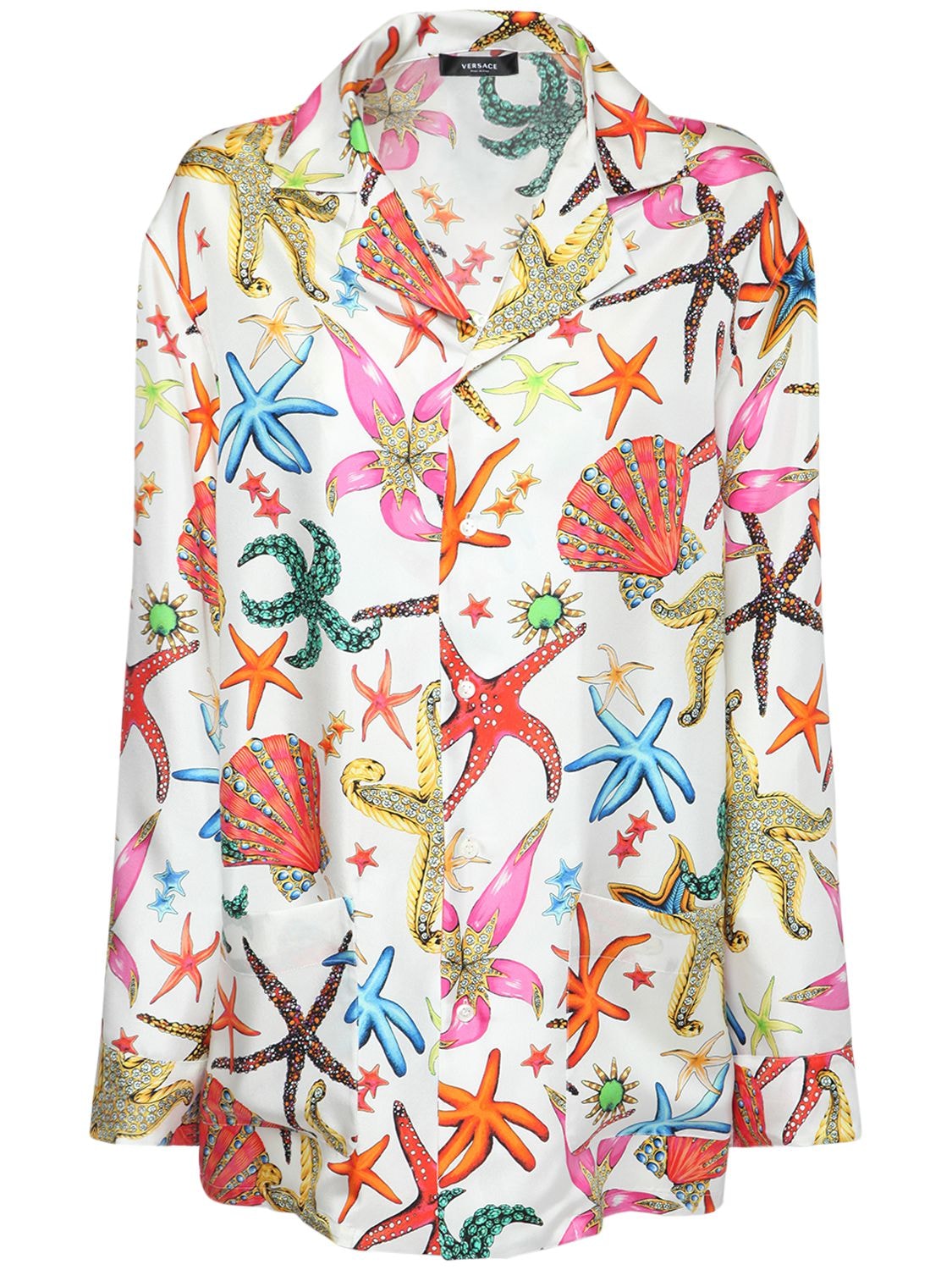 Versace Printed Silk Twill Pajama Shirt In Multicolor