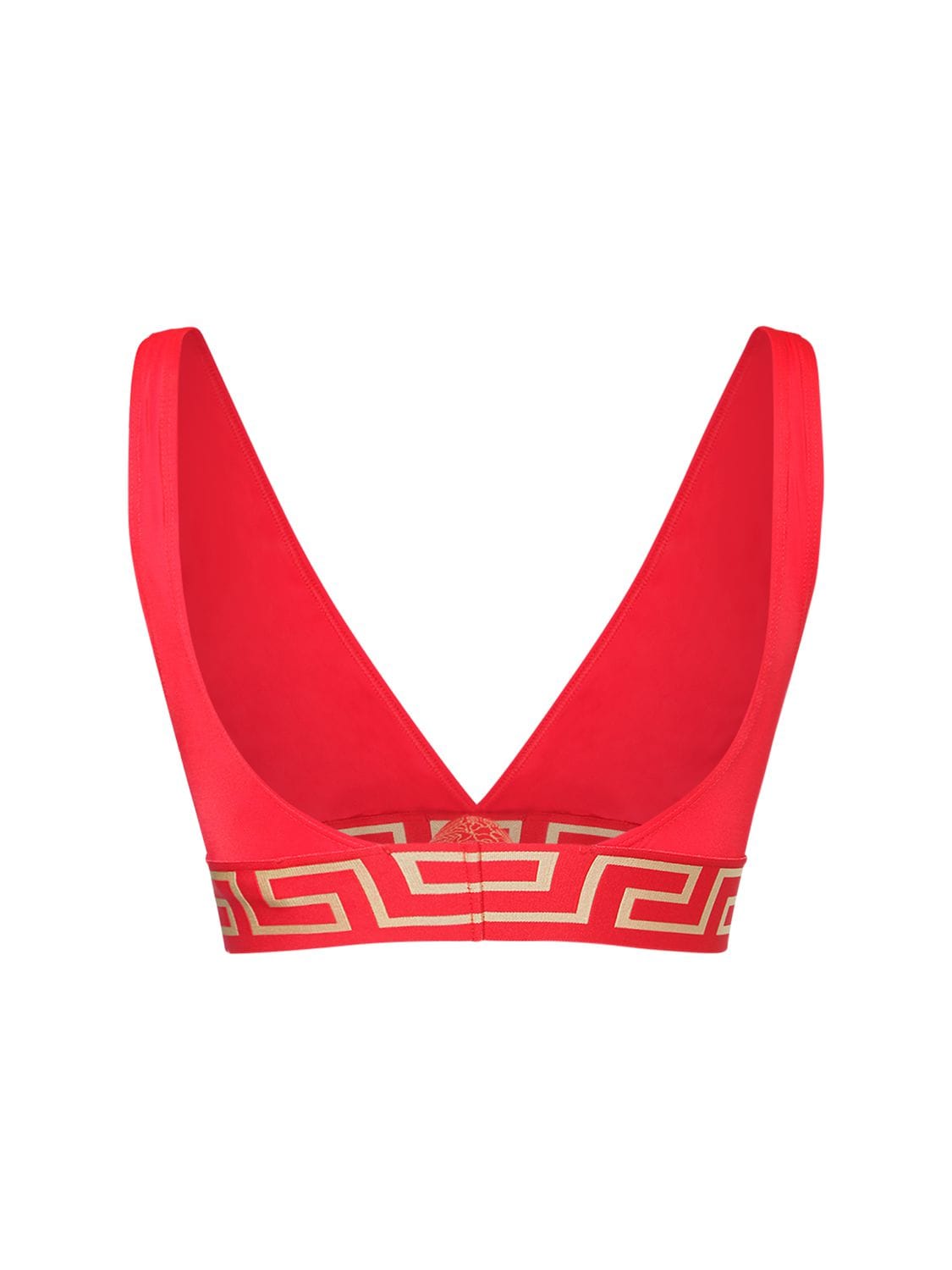 Shop Versace Triangle Bikini Top W/ Greek Motif In Red