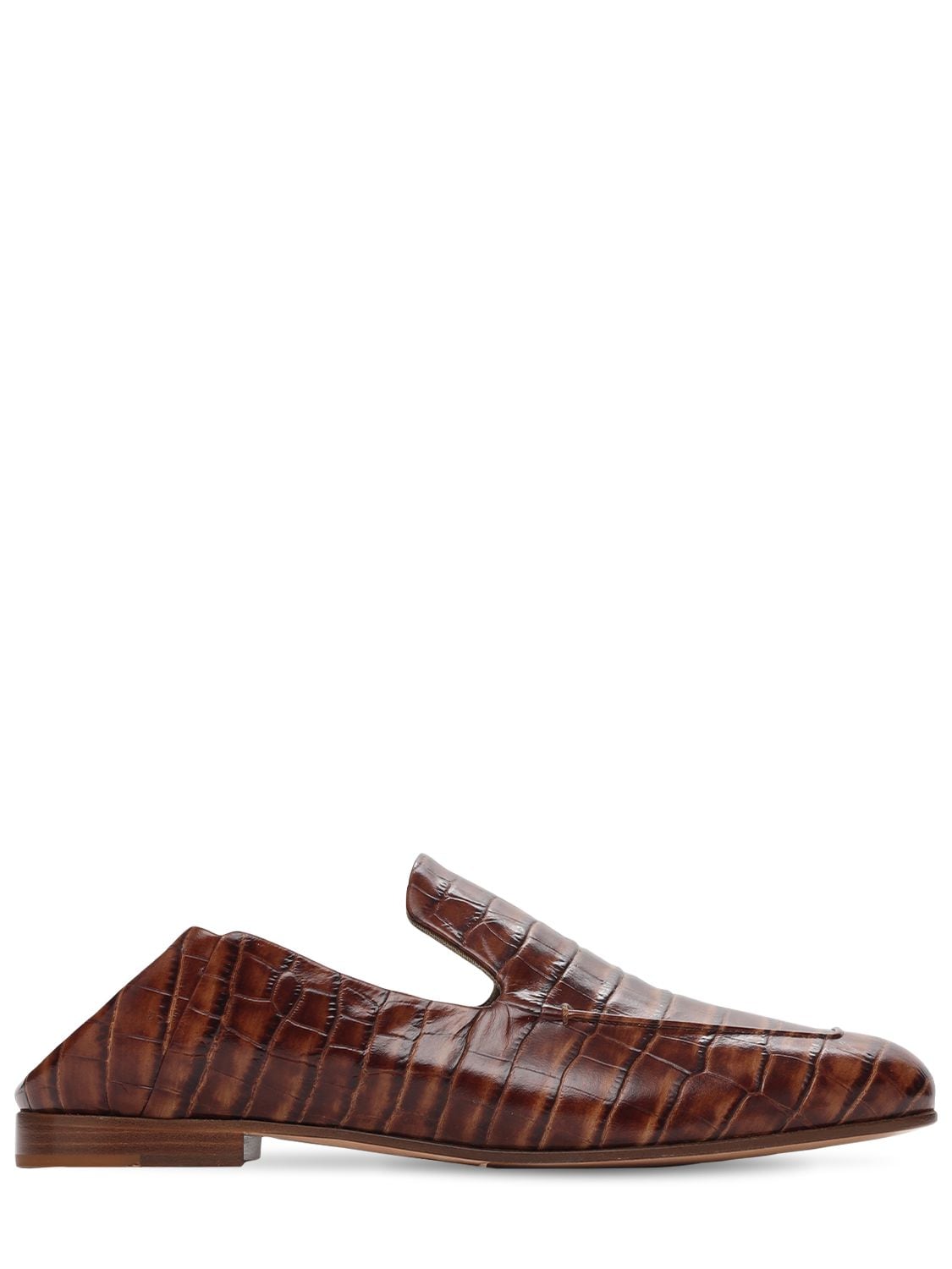 Max Mara 10mm Larisa Croc Embossed Leather Loafer In Brown