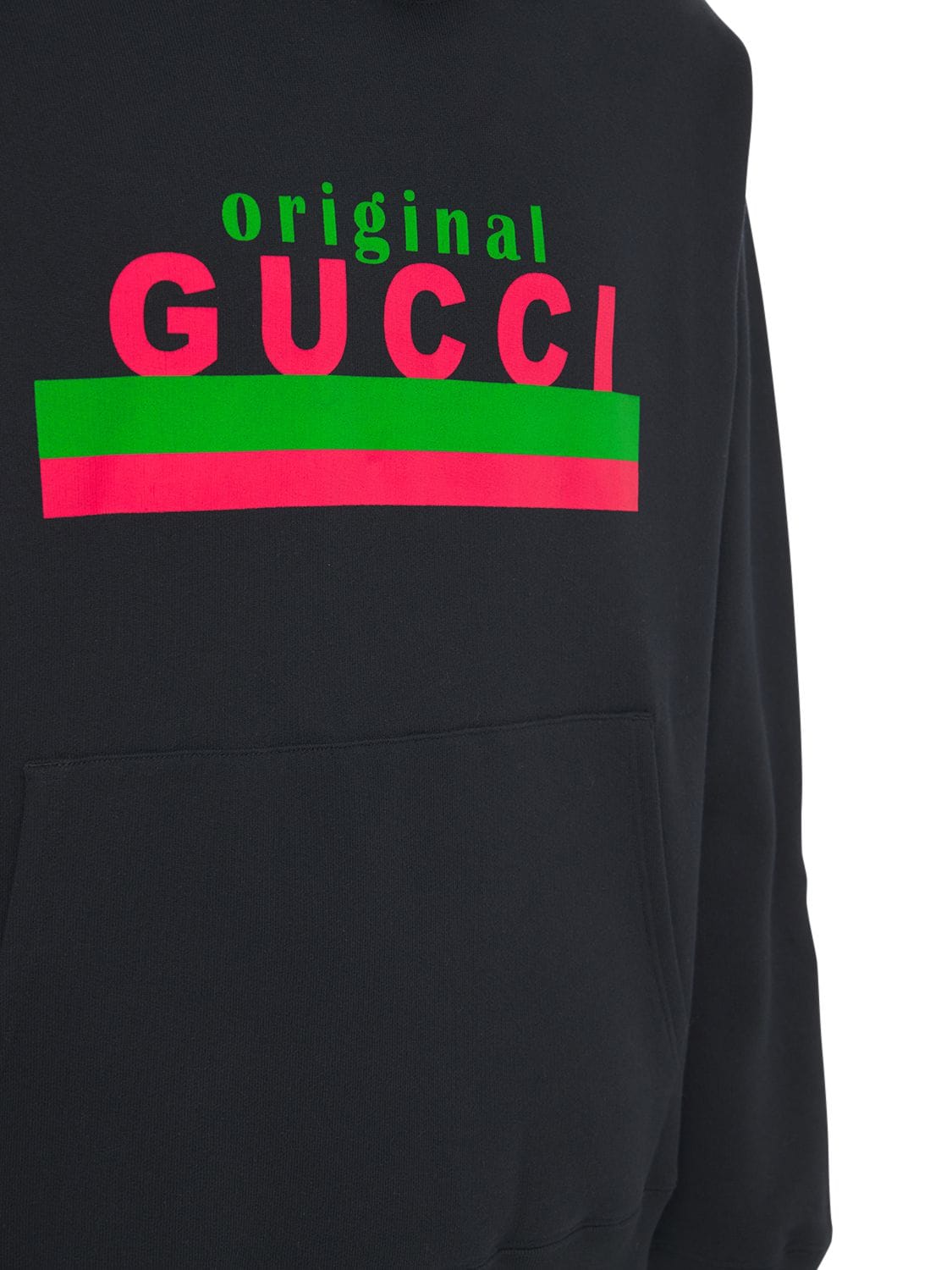 Shop Gucci Original Print Cotton Hoodie In Black
