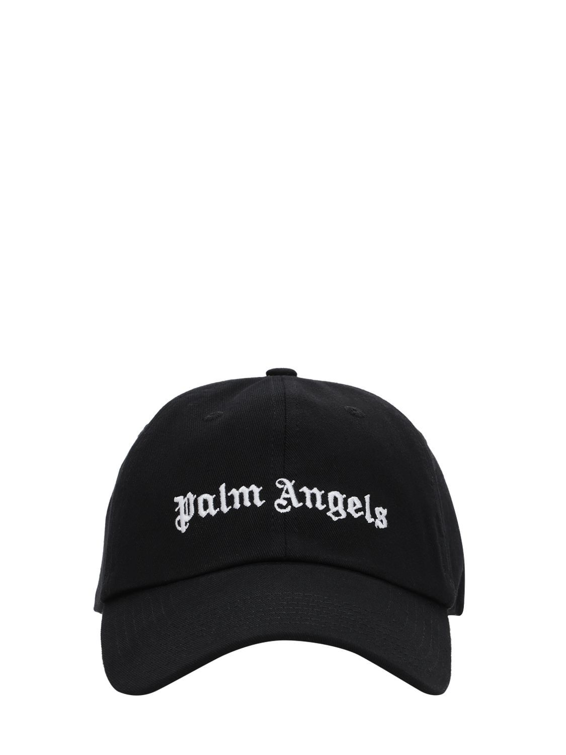 Palm Angels Classic Logo Cotton Canvas Cap In Black,white