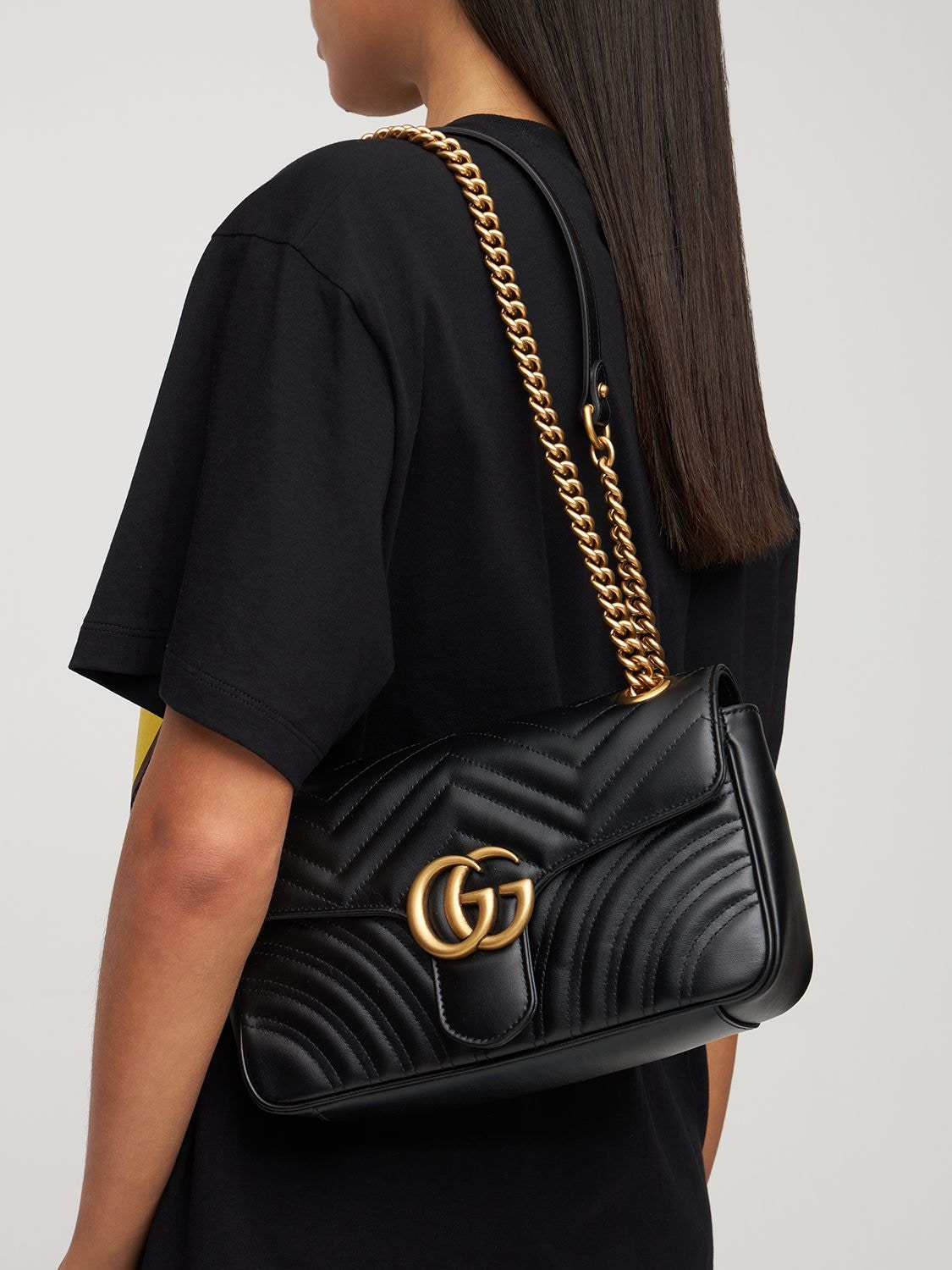 Shop Gucci Small Gg Marmont 2.0 Leather Bag In Black