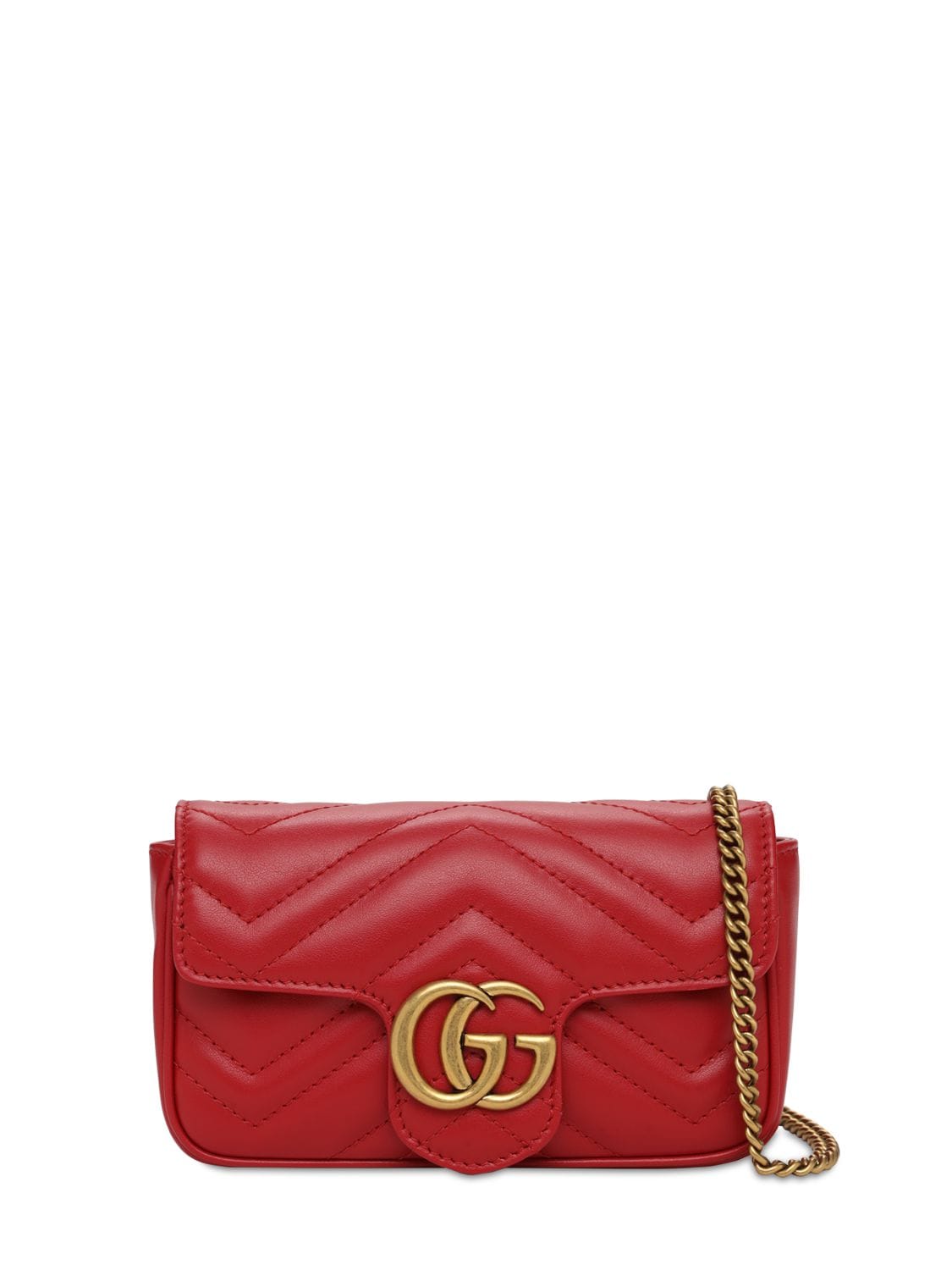 Gucci Supermini Gg Marmont Leather Bag In Hibiscus Red