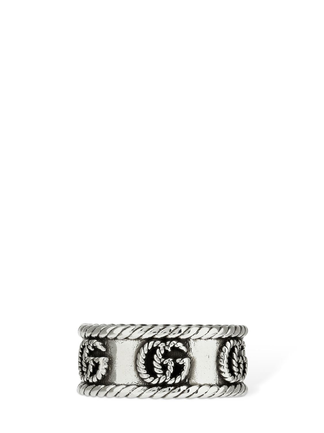 Shop Gucci 9mm Gg Braided Marmont Thick Ring In Silver
