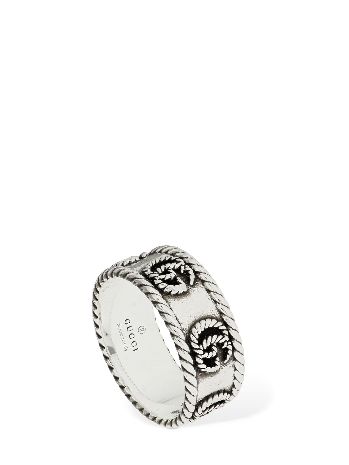 Shop Gucci 9mm Gg Braided Marmont Thick Ring In Silver