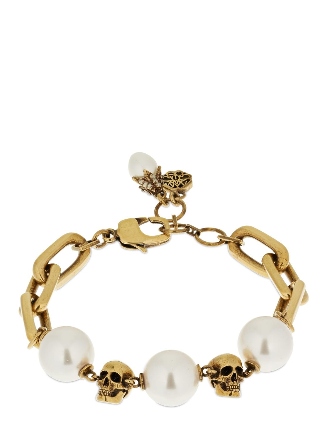 ALEXANDER MCQUEEN SKULL & PEARL CHAIN BRACELET,73IXIT013-NDAZOQ2