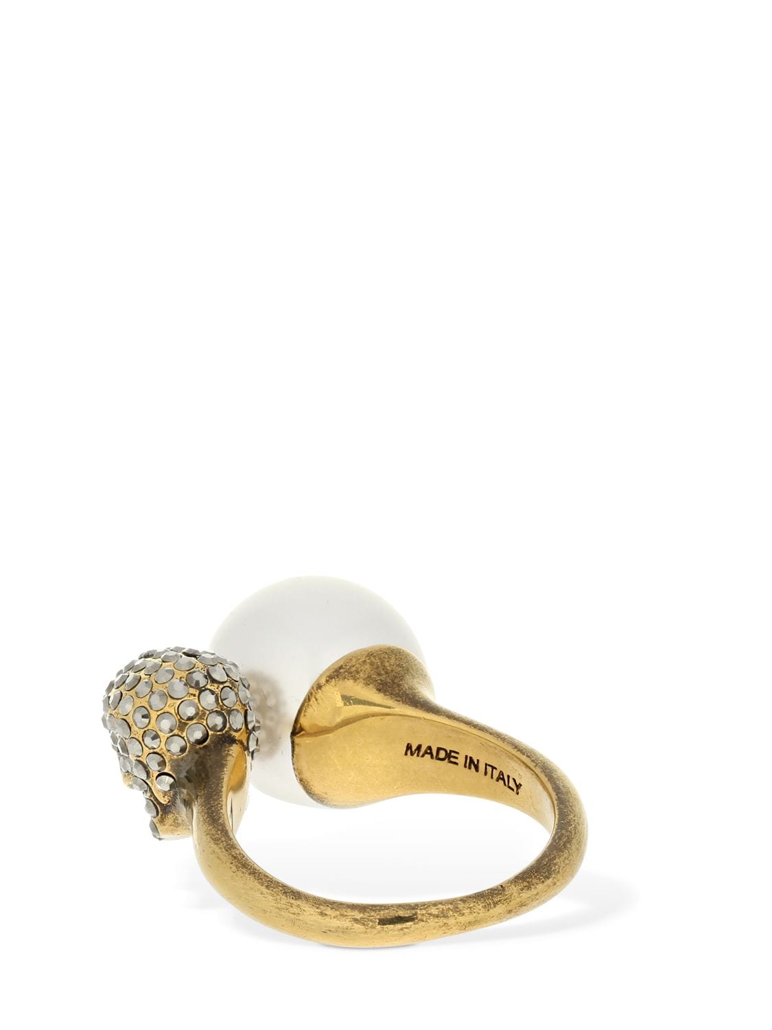 Shop Alexander Mcqueen Embellished Skull & Pearl Ring In Gold,white