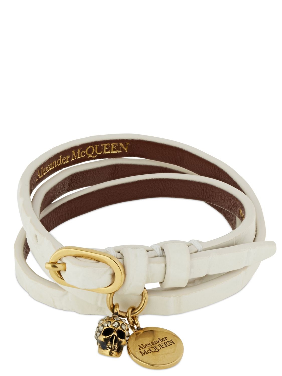 Alexander Mcqueen Triple Wrap Shiny Leather Bracelet In Ivory