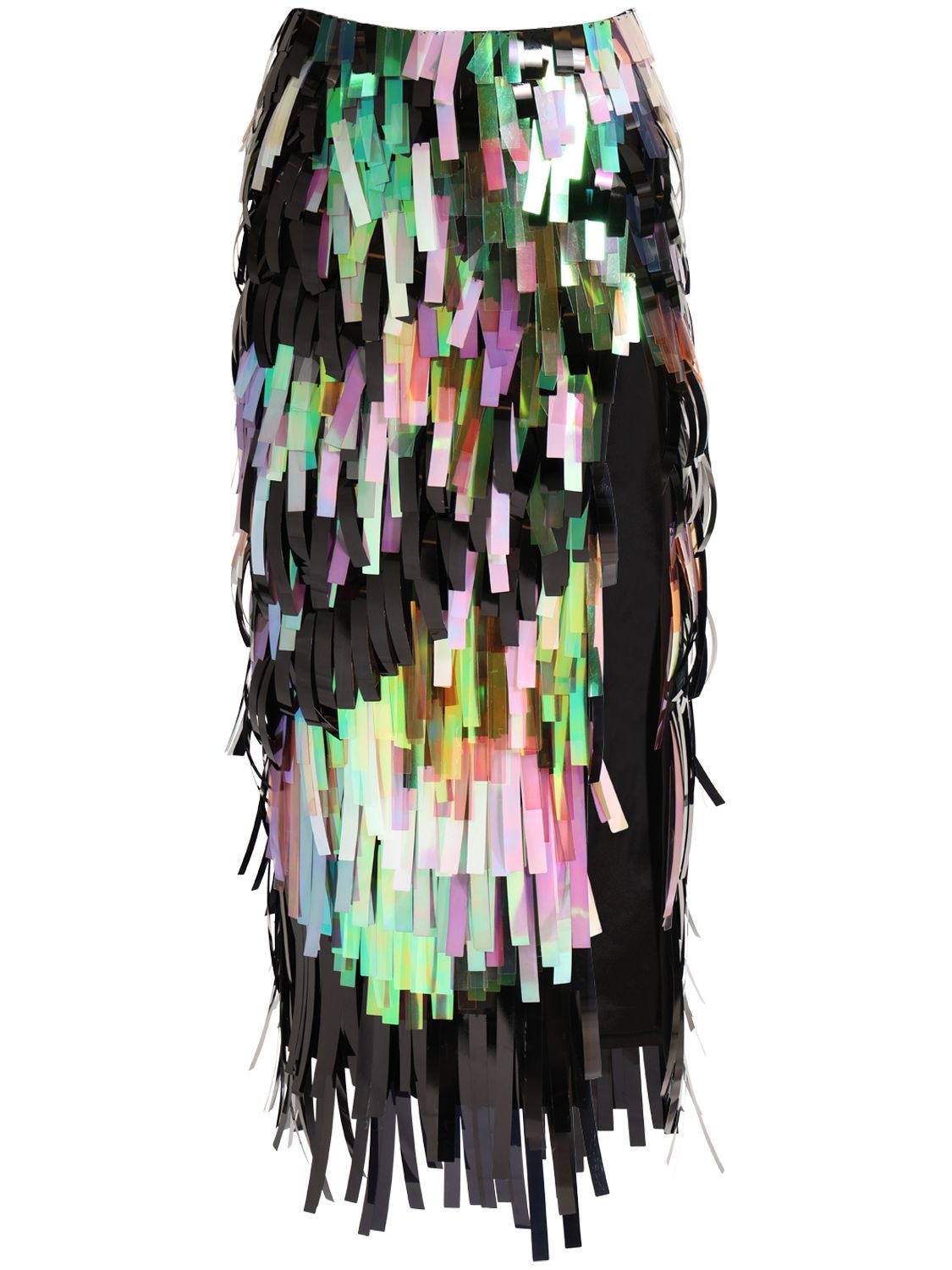 Attico Sequined Pencil Midi Skirt W/ Side Slit In Multicolor
