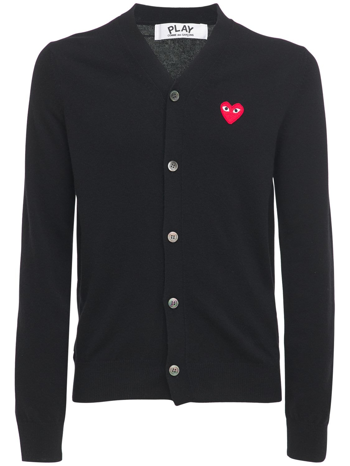 Comme Des Garçons Play Mini Heart Patch Wool Knit Cardigan In Black