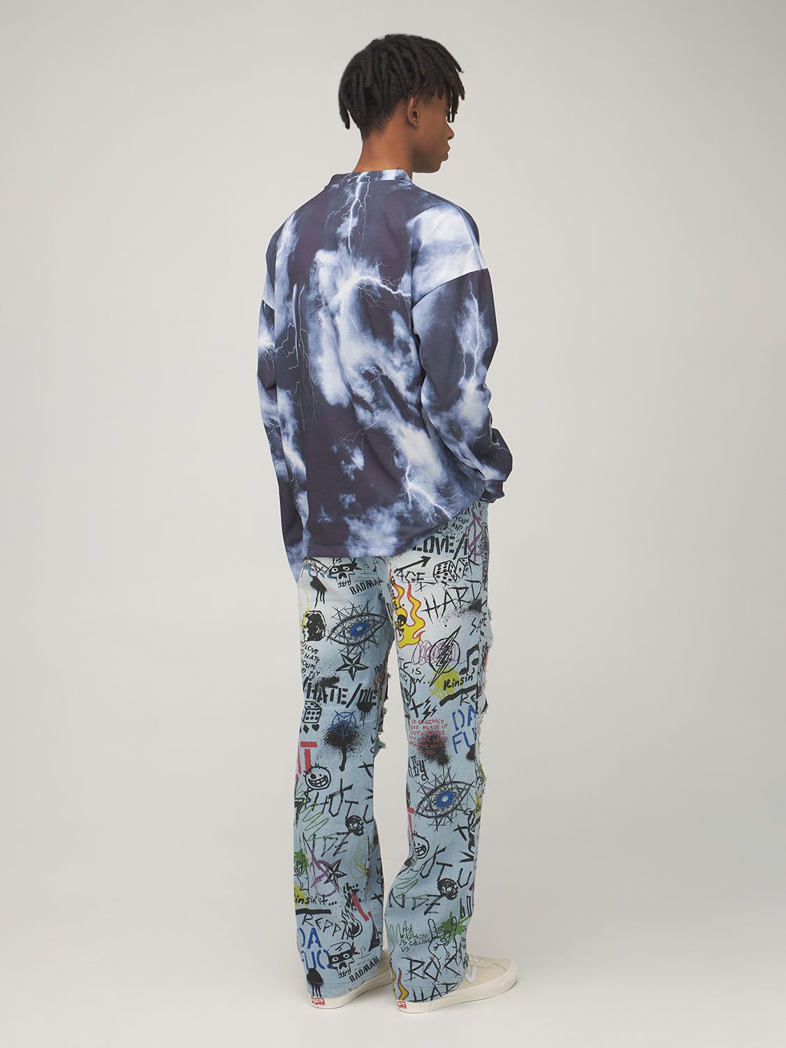 JADED LONDON RIPPED GRAFFITI SKATE JEANS
