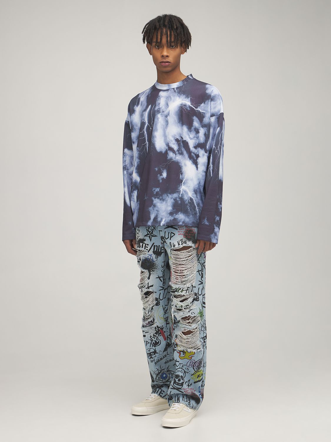 JADED LONDON RIPPED GRAFFITI SKATE JEANS