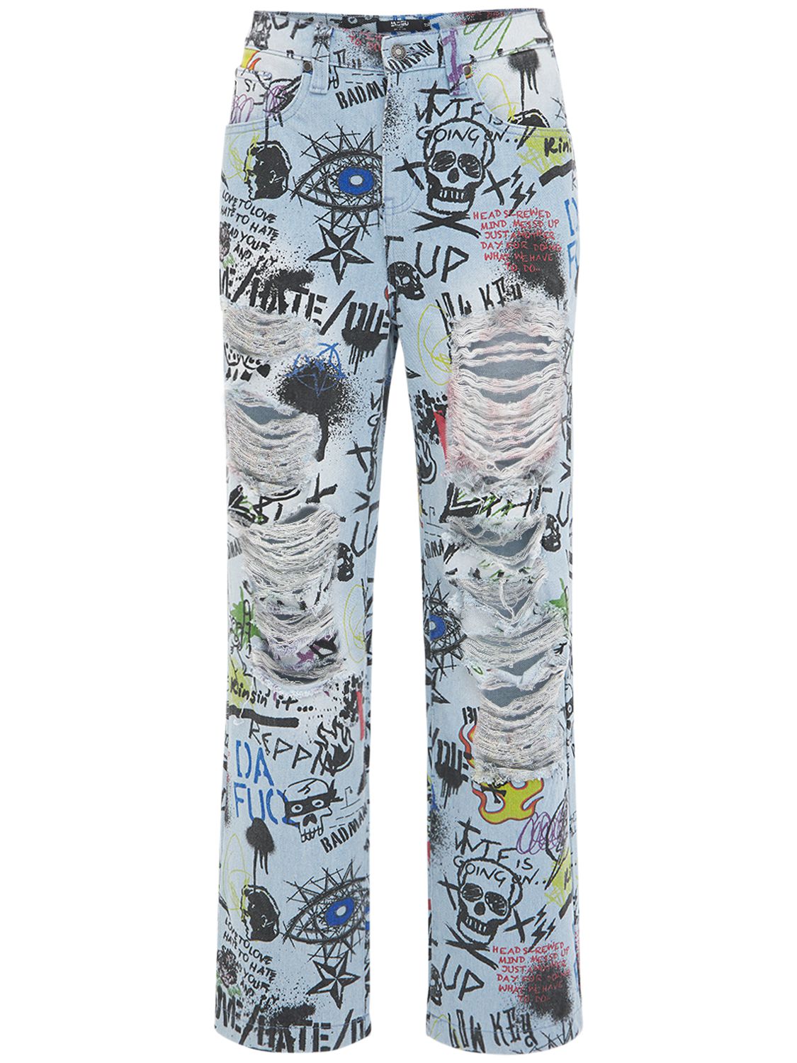 JADED LONDON RIPPED GRAFFITI SKATE JEANS