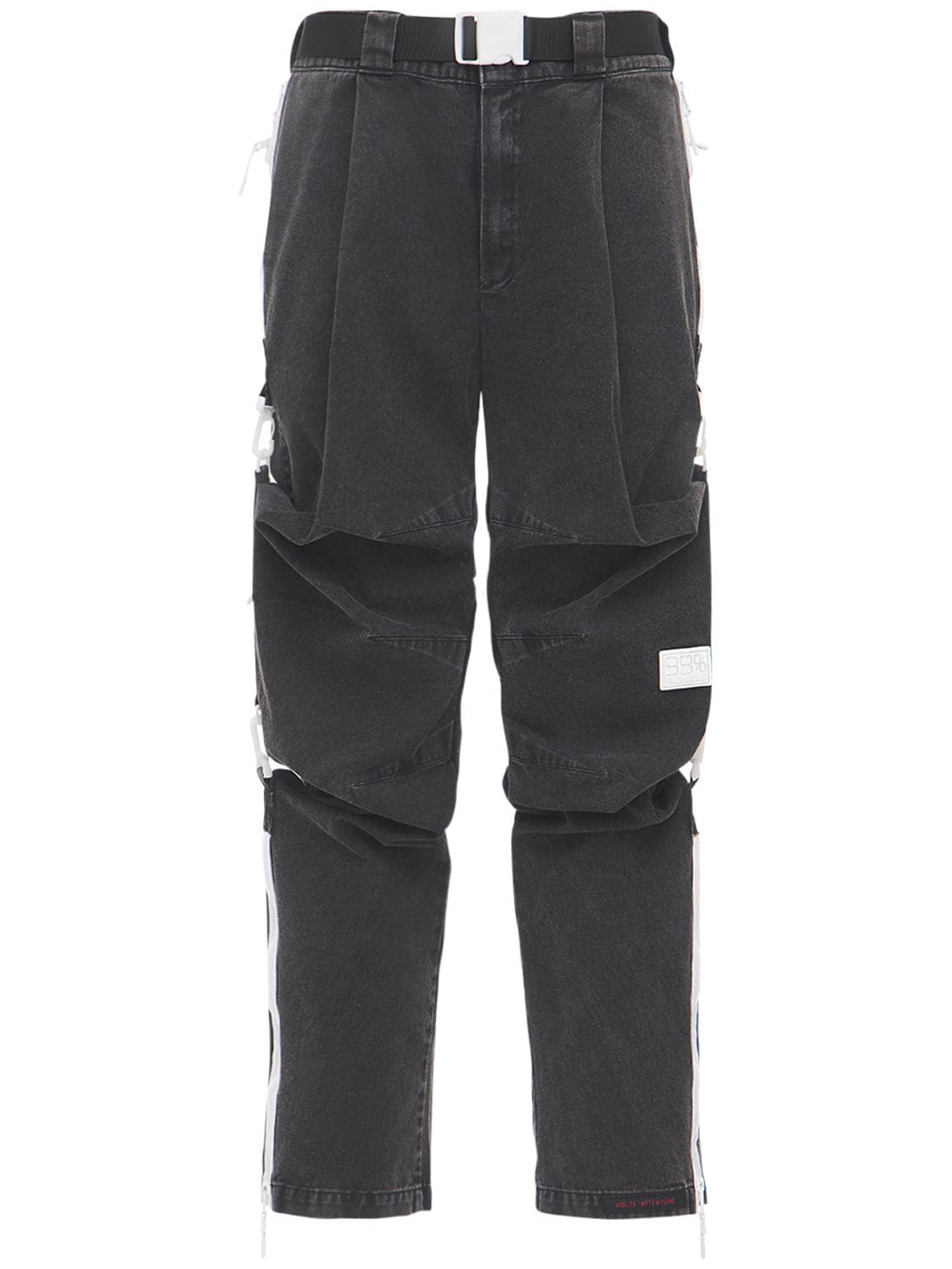 99percentis Washed Cotton Pants W/ D-ring Details In Black