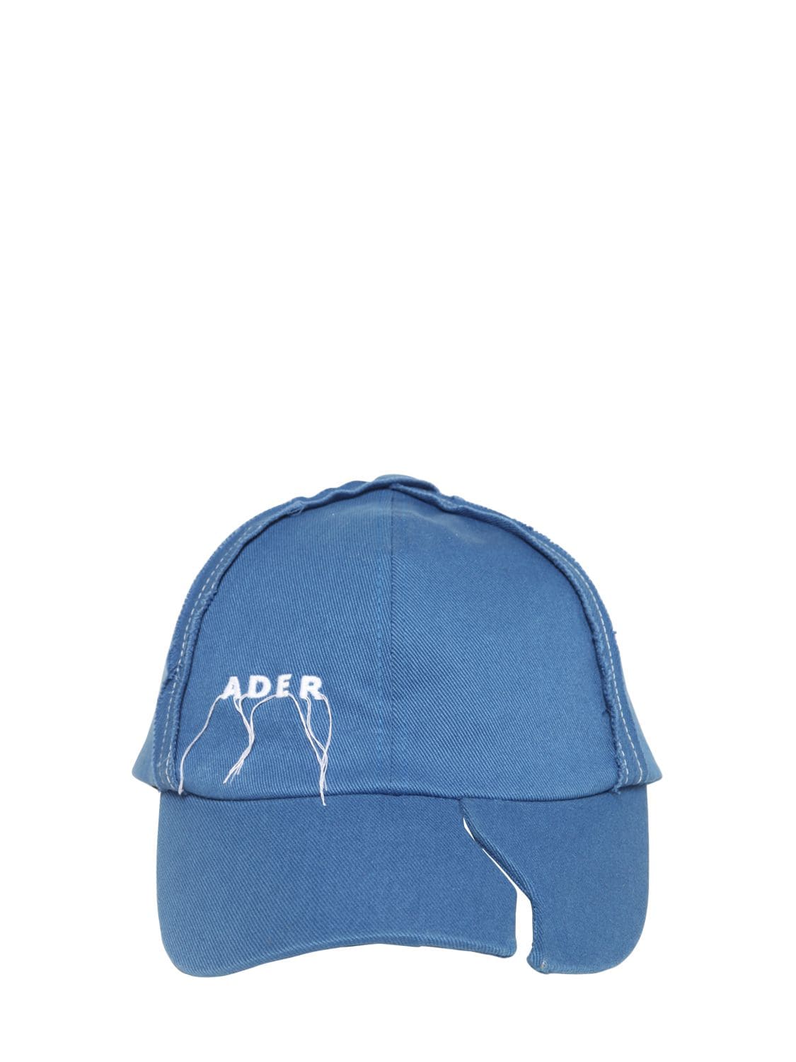 Ader Error Logo印花破洞棉质帆布棒球帽 In Blue