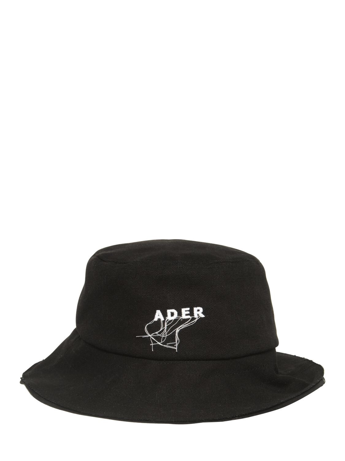Ader Error Logo Stitch Cotton Canvas Bucket Cap In Black