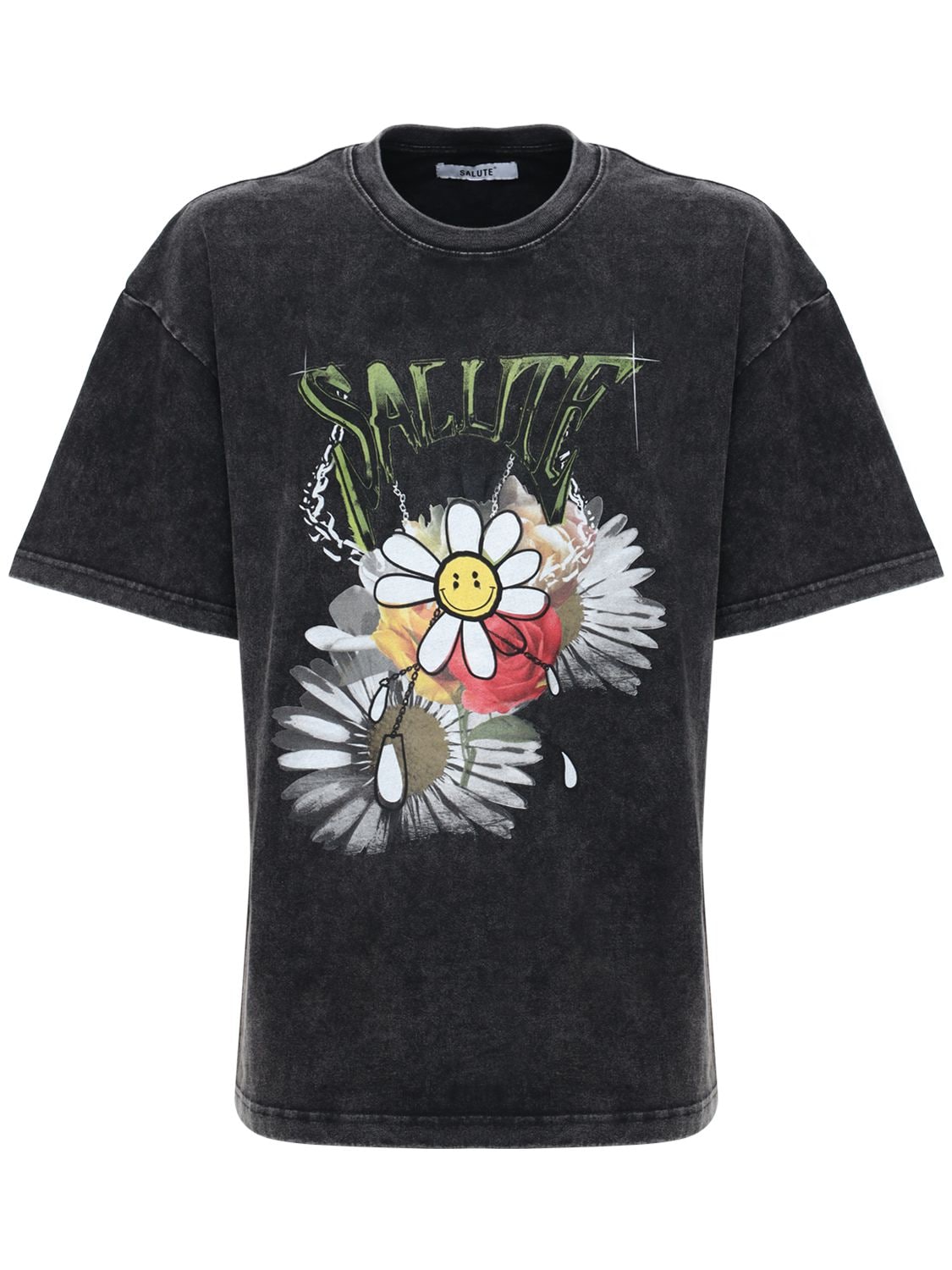 Salute - Flower vintage washed cotton t-shirt - Black | Luisaviaroma