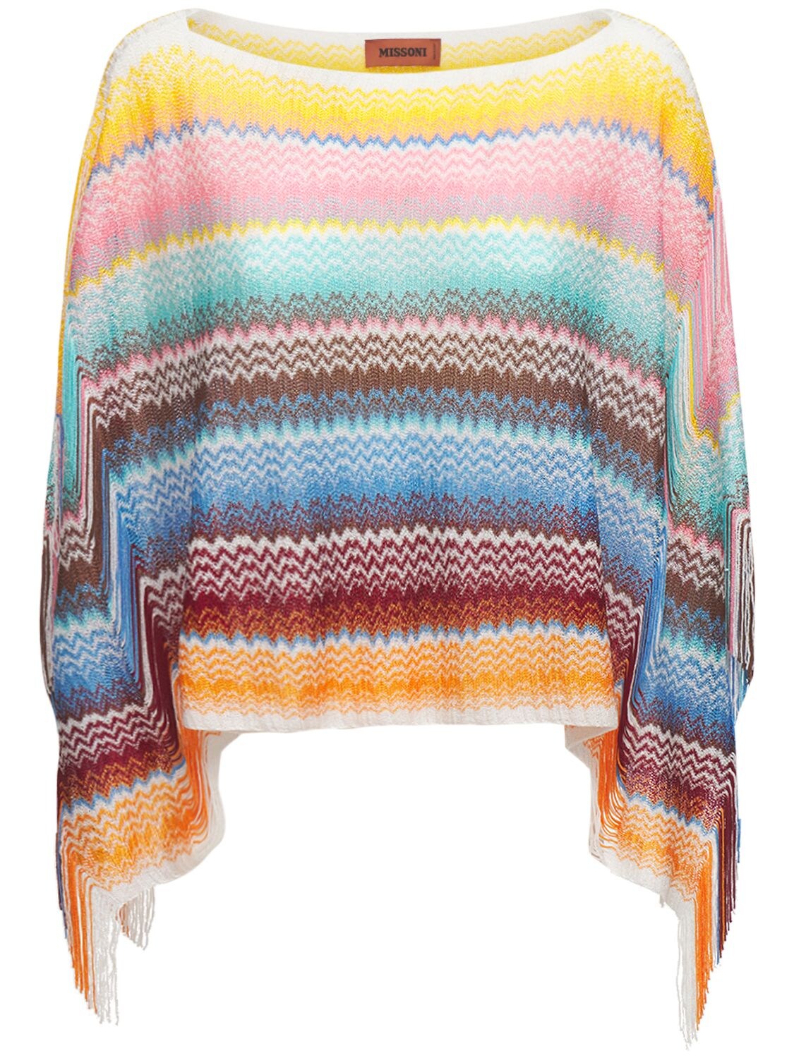 Missoni Striped Knit Fringed Poncho In Multicolor Soft