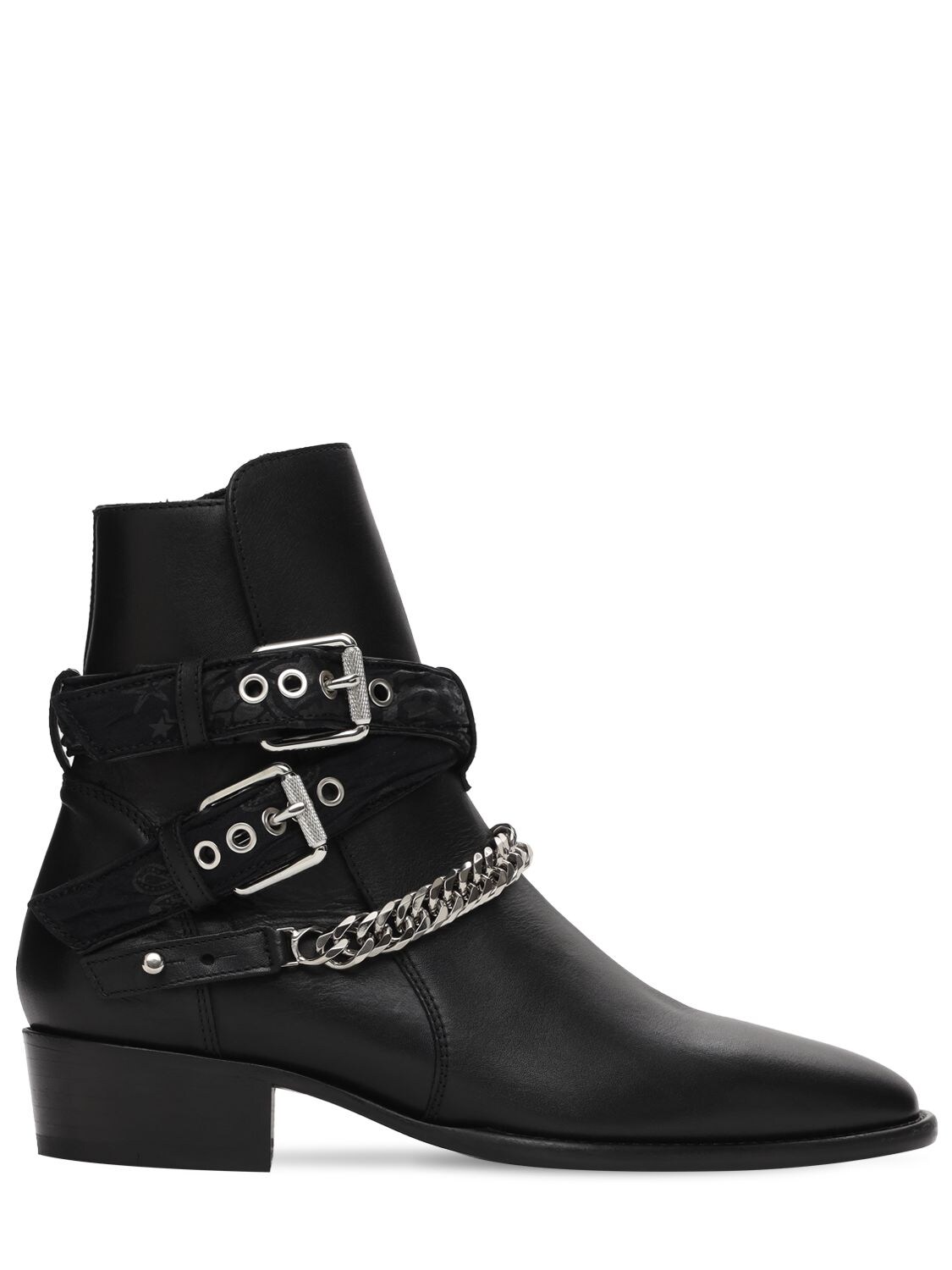 Black Bandana Leather Buckle Boots