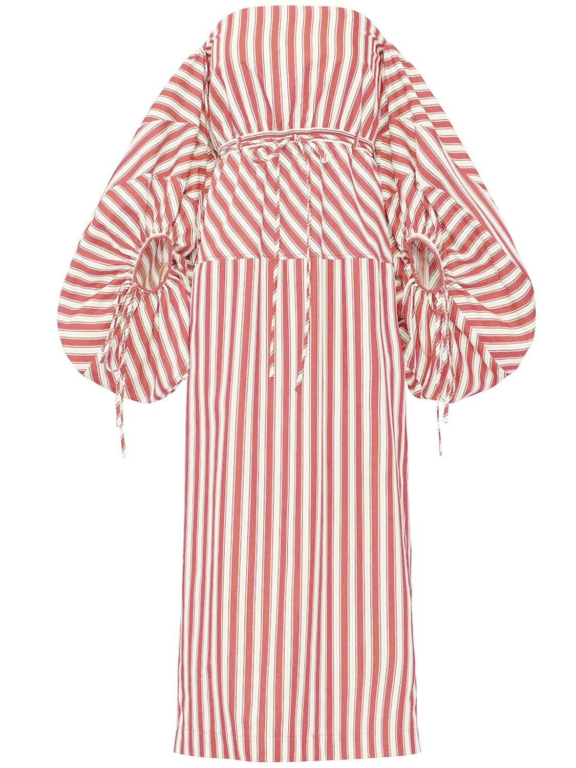 Rosie Assoulin Red And White Striped Balloon Sleeve Midi Dress In Red,white