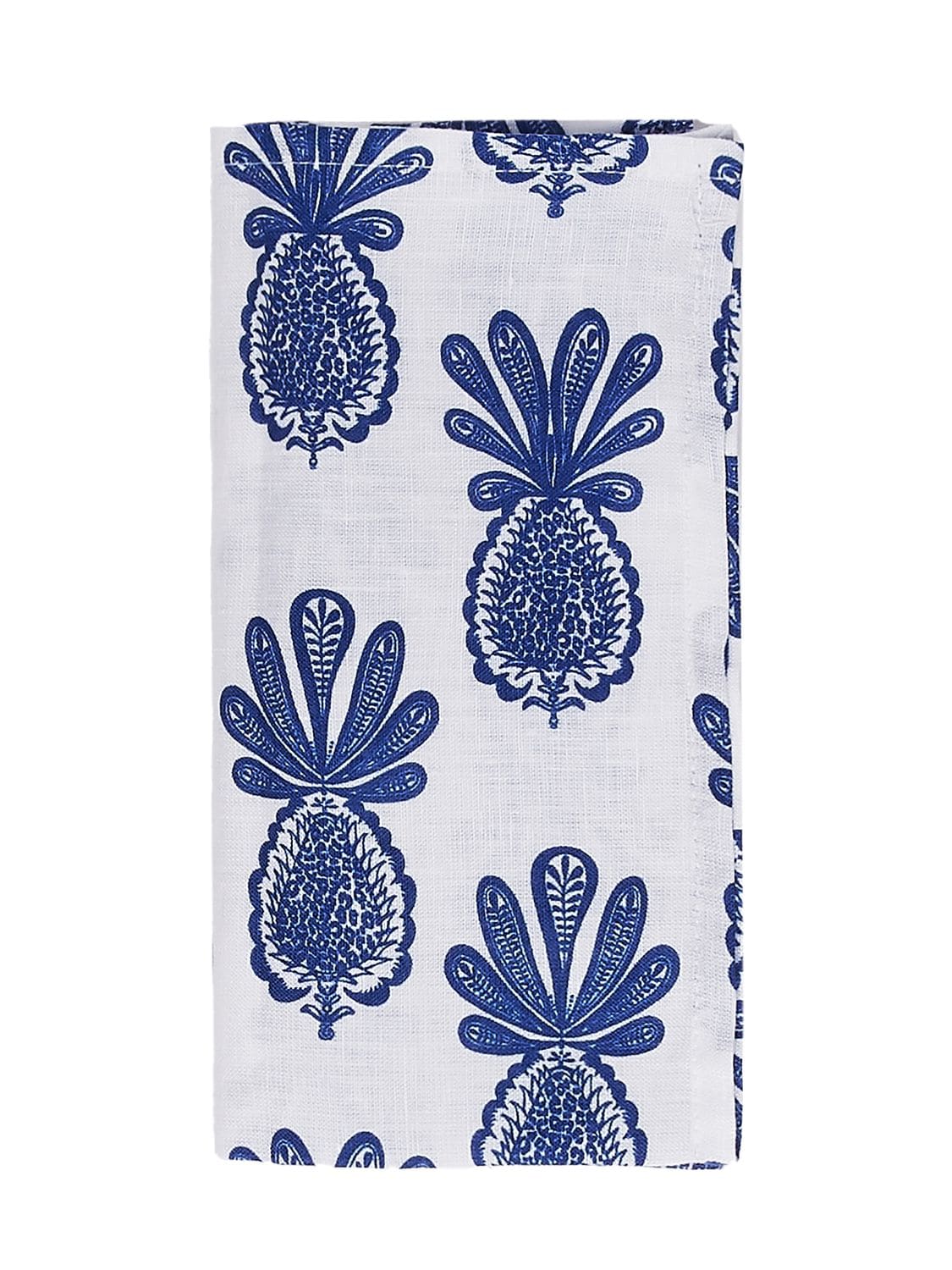 Shop La Doublej Set Of 6 Pineapple Blue Linen Napkins