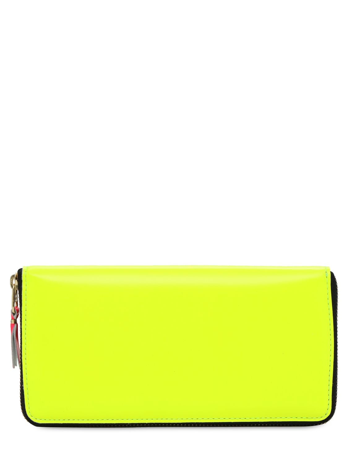 Comme Des Garçons Super Fluo Leather Zip Around Wallet In Yellow