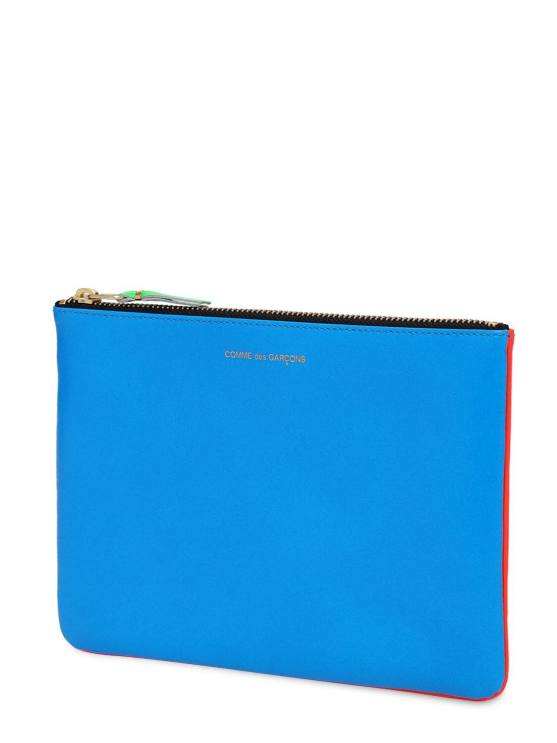 Shop Comme Des Garçons Super Fluo Bi-color Leather Pouch In Orange,blue