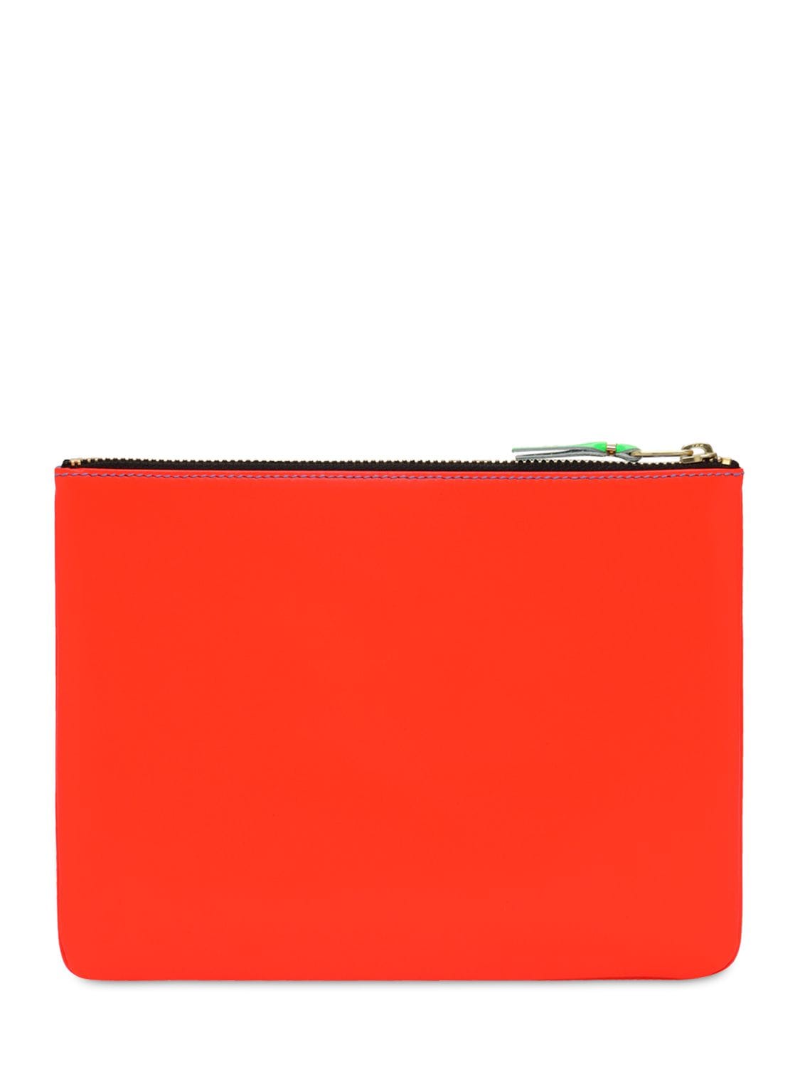 Shop Comme Des Garçons Super Fluo Bi-color Leather Pouch In Orange,blue