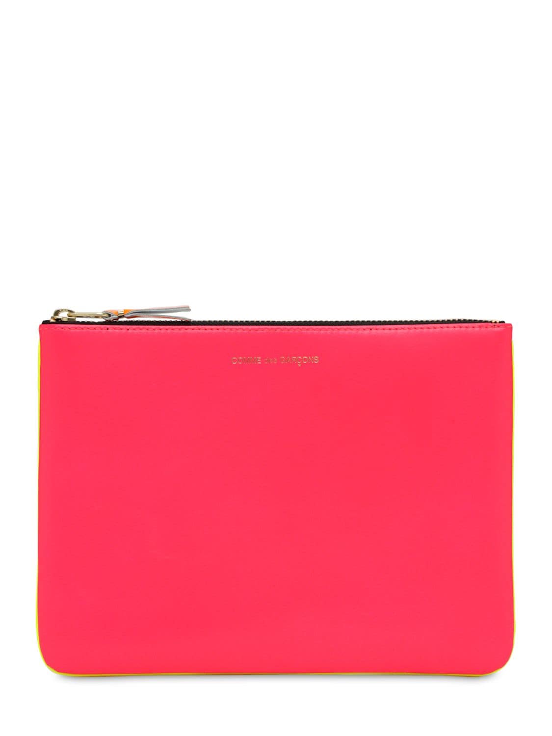 Comme Des Garçons Super Fluo Bi-color Leather Pouch In Pink,yellow