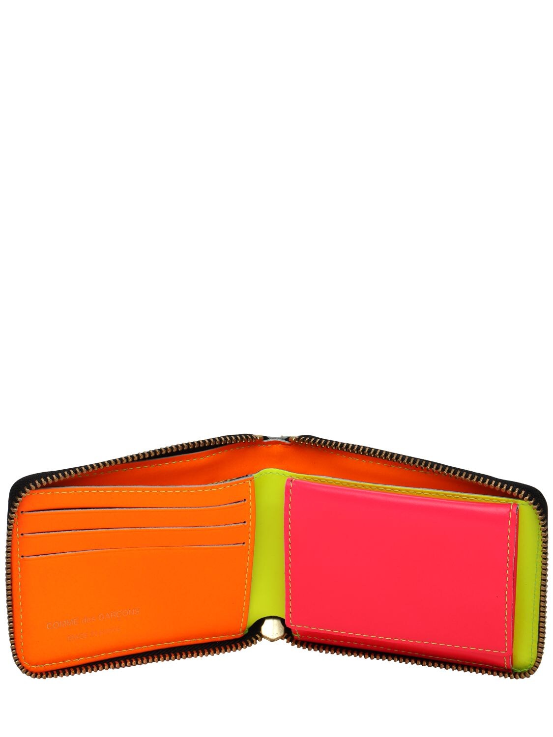 Shop Comme Des Garçons Super Fluo Leather Zip-around Wallet In Yellow