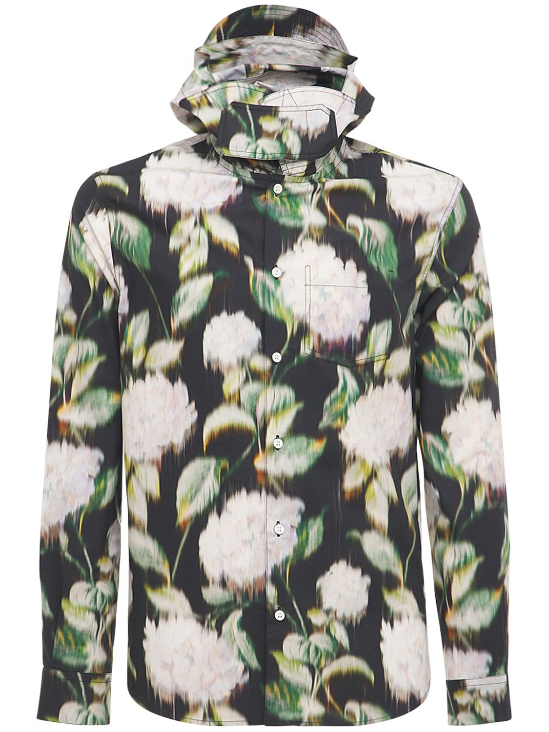 KENZO FLORAL PRINT POPLIN HOODED SHIRT,73IY0P008-OTK1