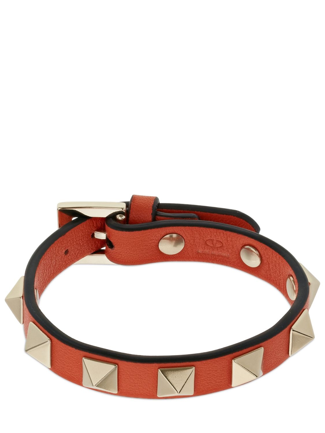 Valentino Garavani Rockstud Leather Belt Bracelet In Orange