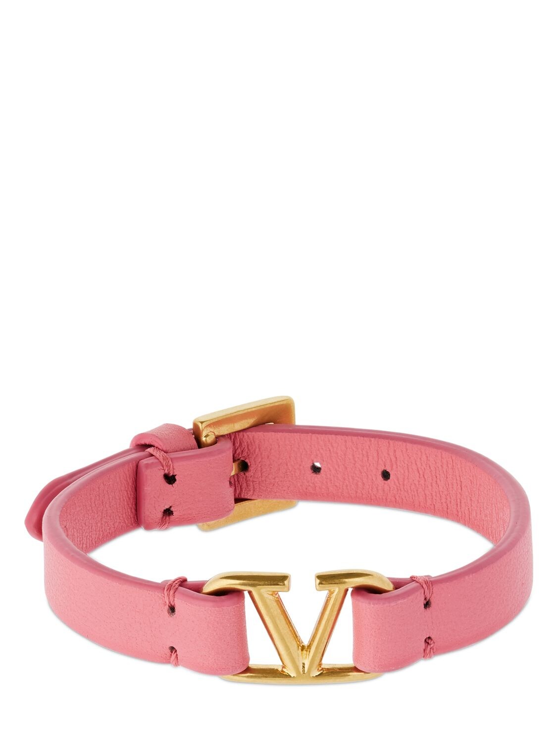 Valentino Garavani V Logo Leather Belt Bracelet In Pink