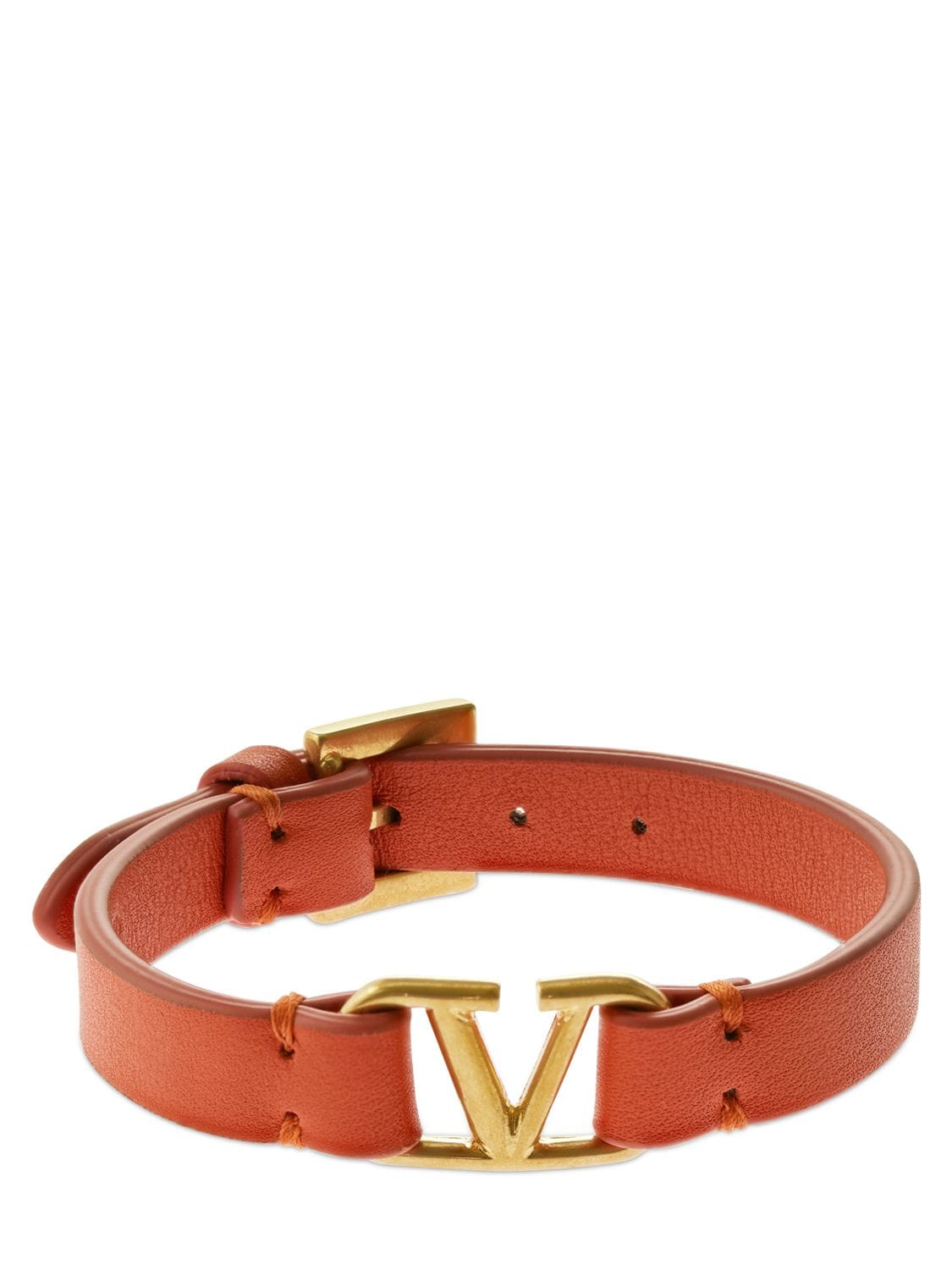 Valentino Garavani V Logo Leather Belt Bracelet In Orange