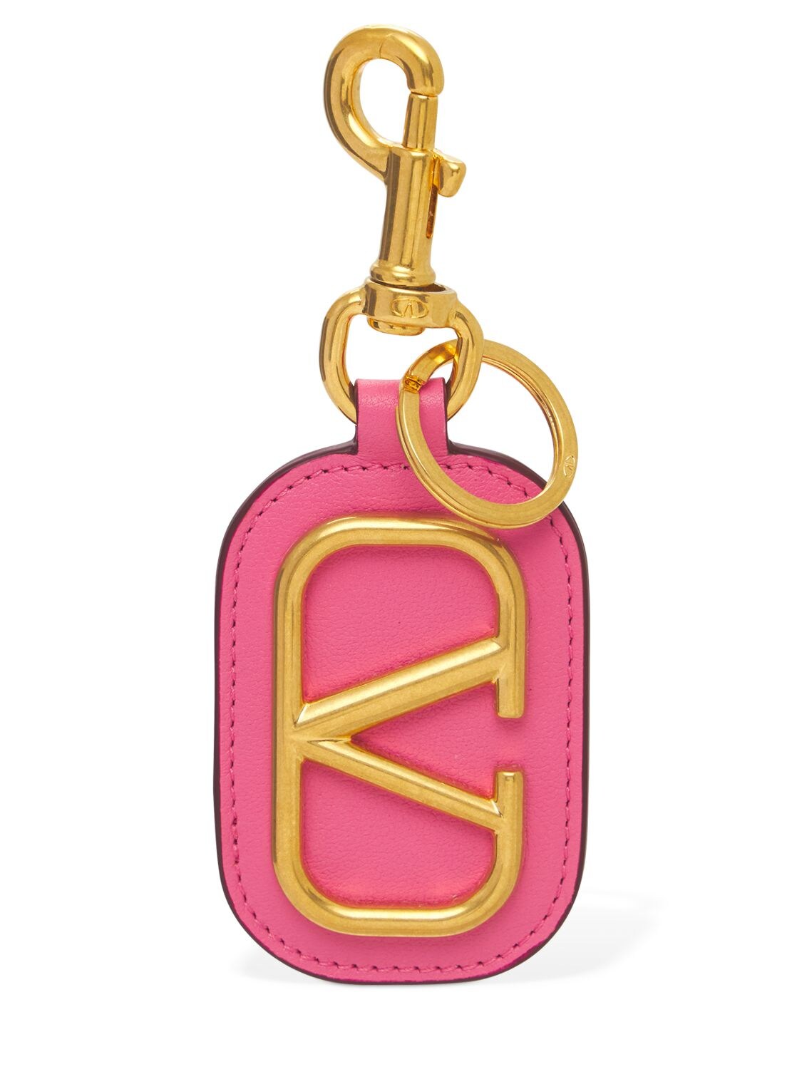 Valentino Garavani V Logo Key Holder In Pink,gold